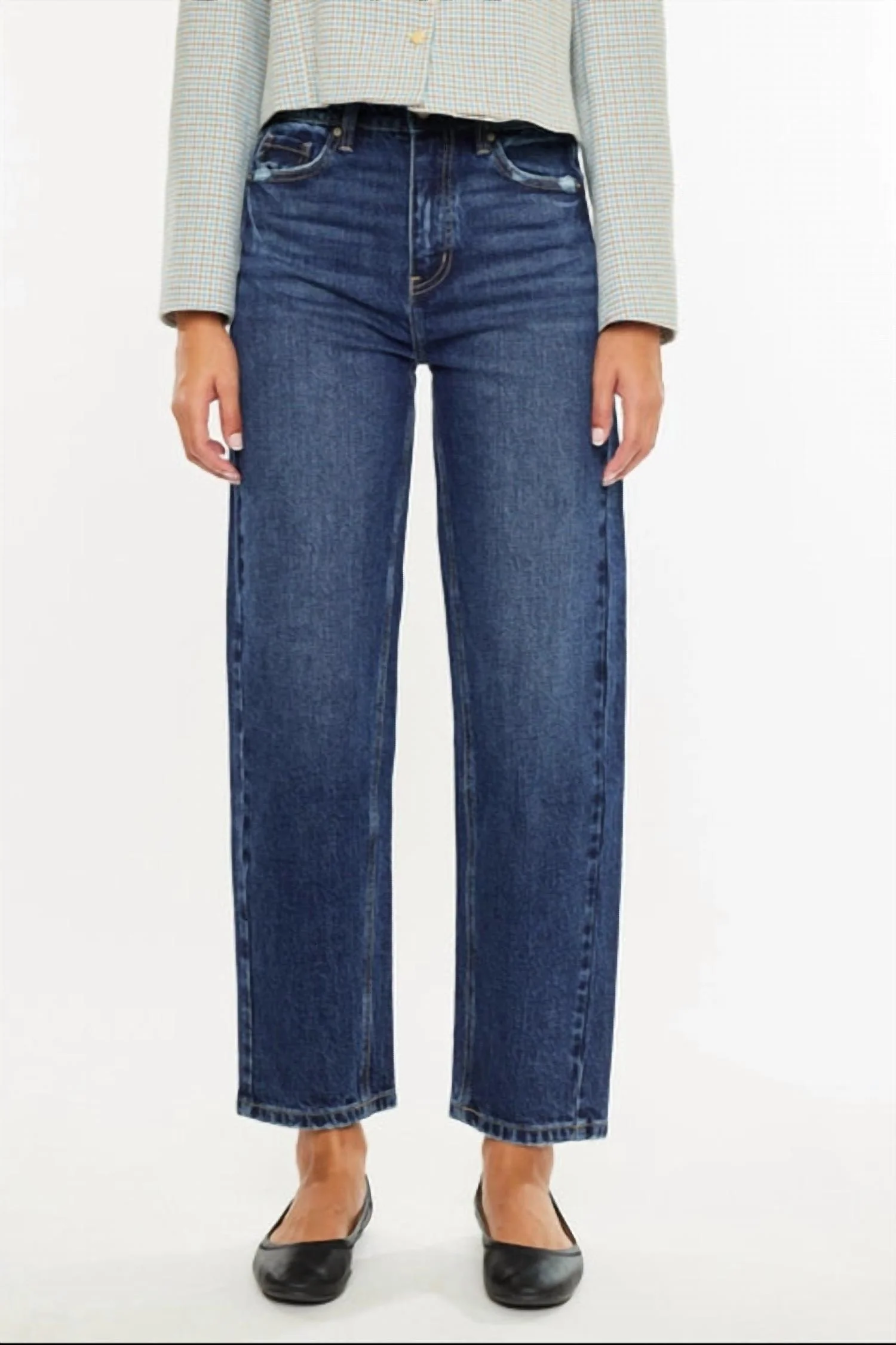 High Rise Slim Barrel Jeans In Dark Wash