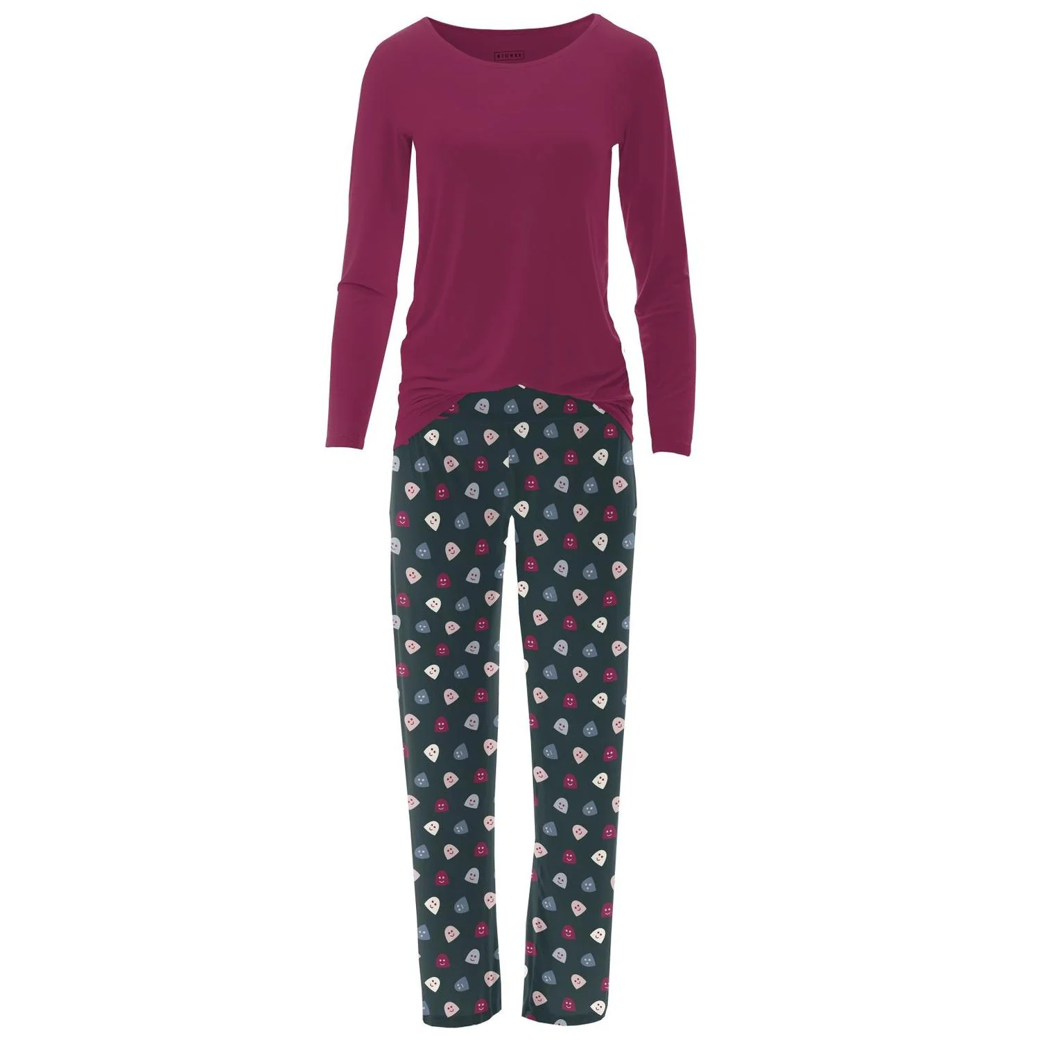 Women's Long Sleeve Tee & Pajama Pants Set In Pine Happy Gumdrops