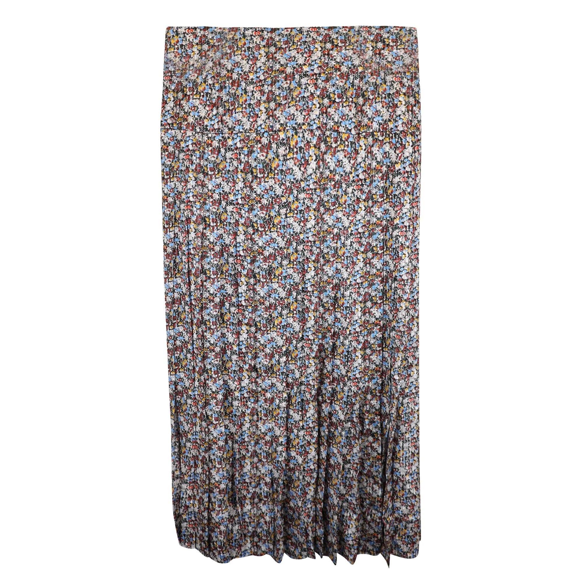 Victoria Beckham Pleated Floral-Print Metallic Maxi Skirt in Multicolor Silk