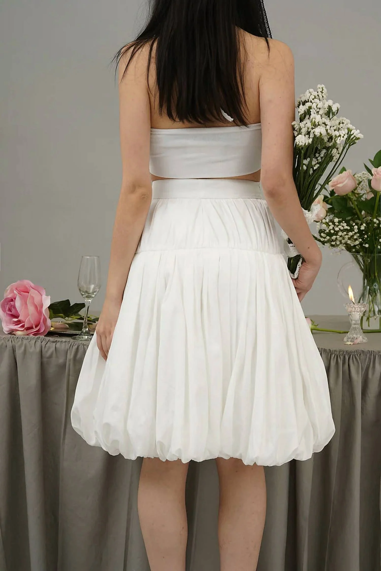 Whip Balloon Skirt In White