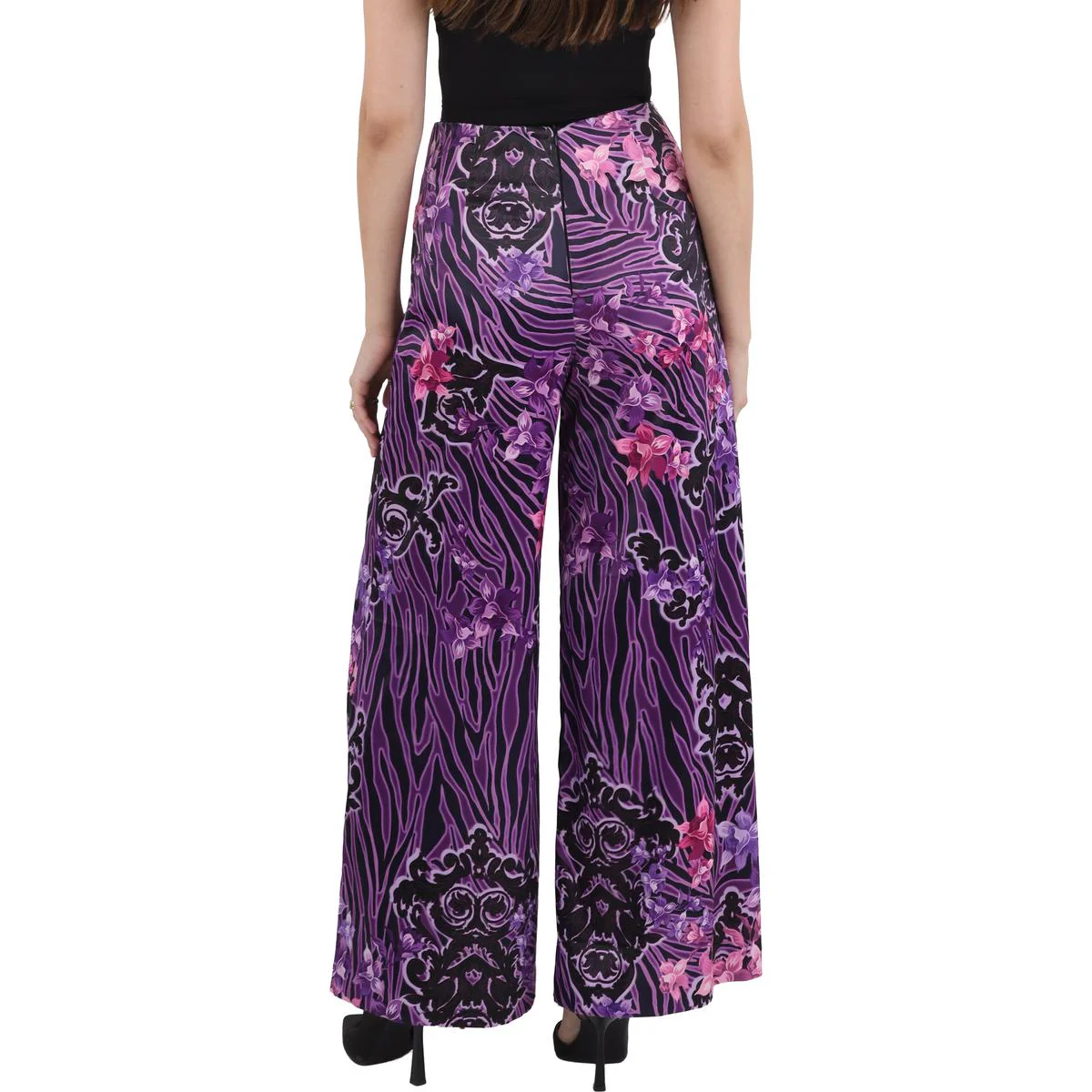 Womens Printed Polyester Wide Leg Pants