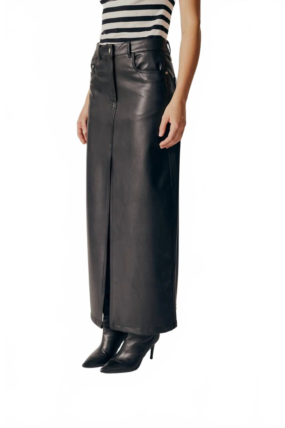 Itea Leather Midi Skirt In Black