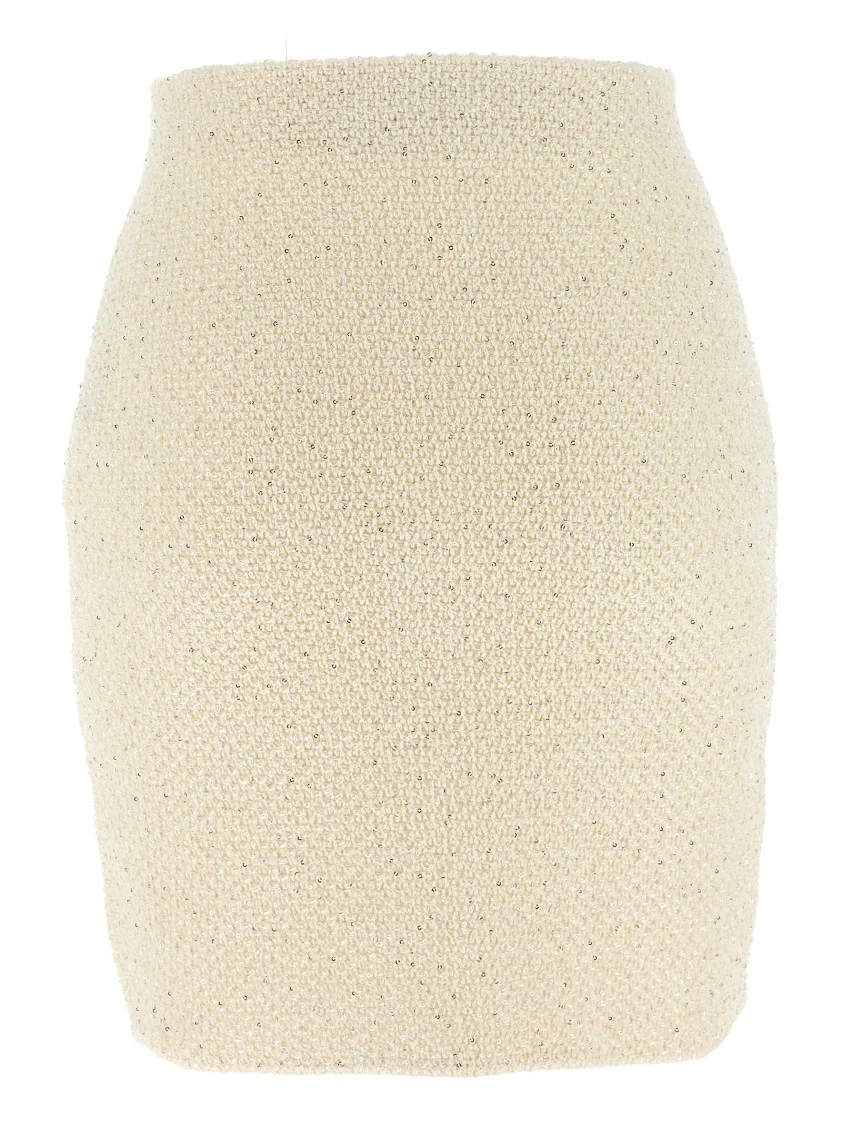 'Cream Sequin Knit Mini' Skirt
