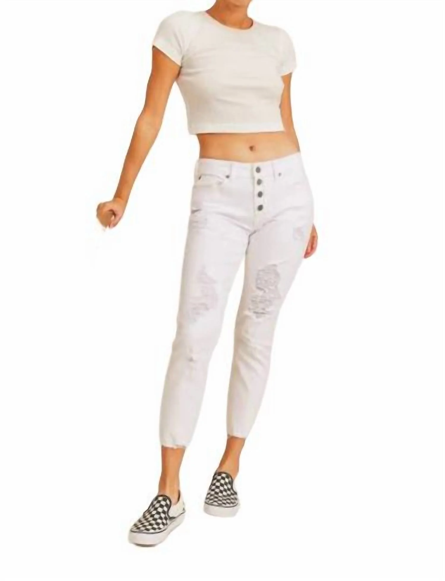 Destroyed Ankle Skinny Boyfriend Jean In White