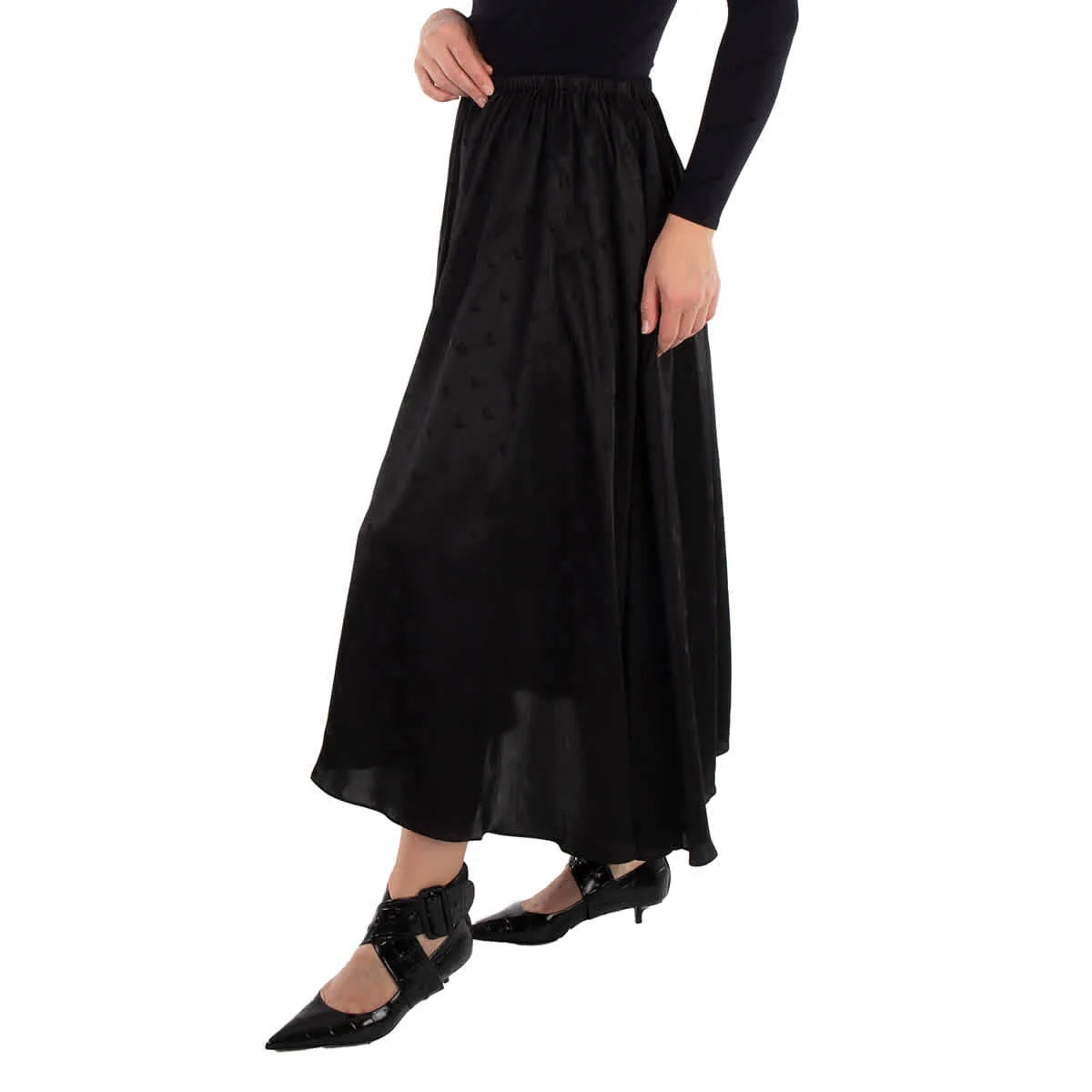 Balenciaga Black Viscose Logo Letters Midi Skirt