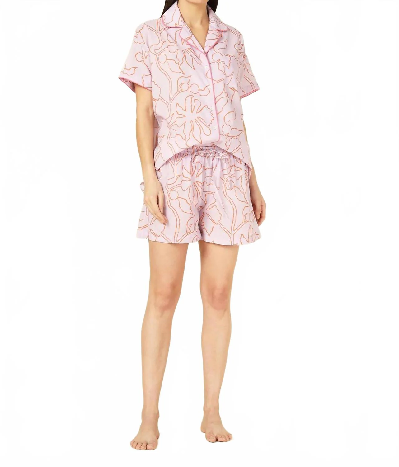Cotton Pajama Short Set In Uma Foxglove