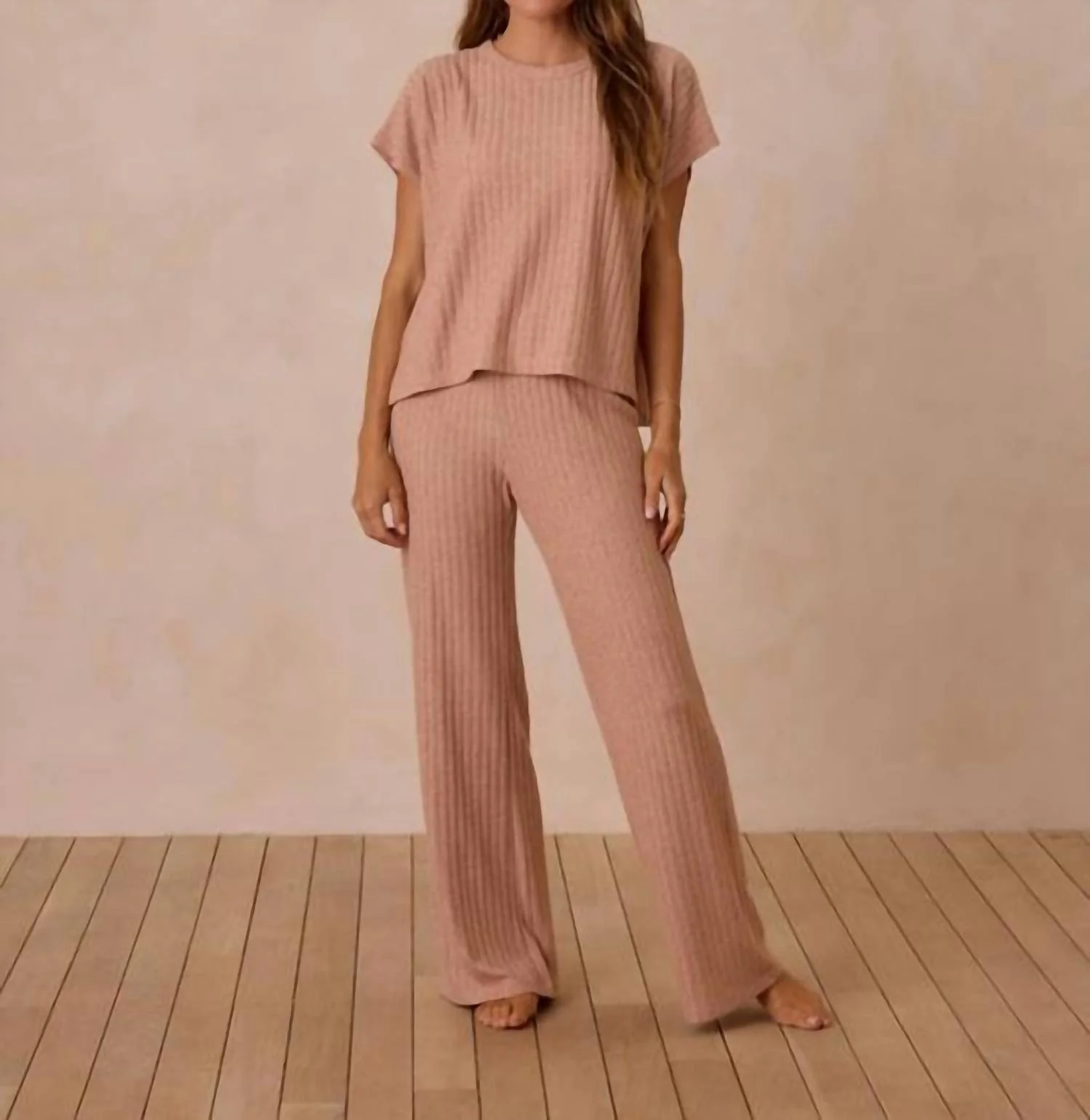 Cozy Rib Knit Set In Grapefruit