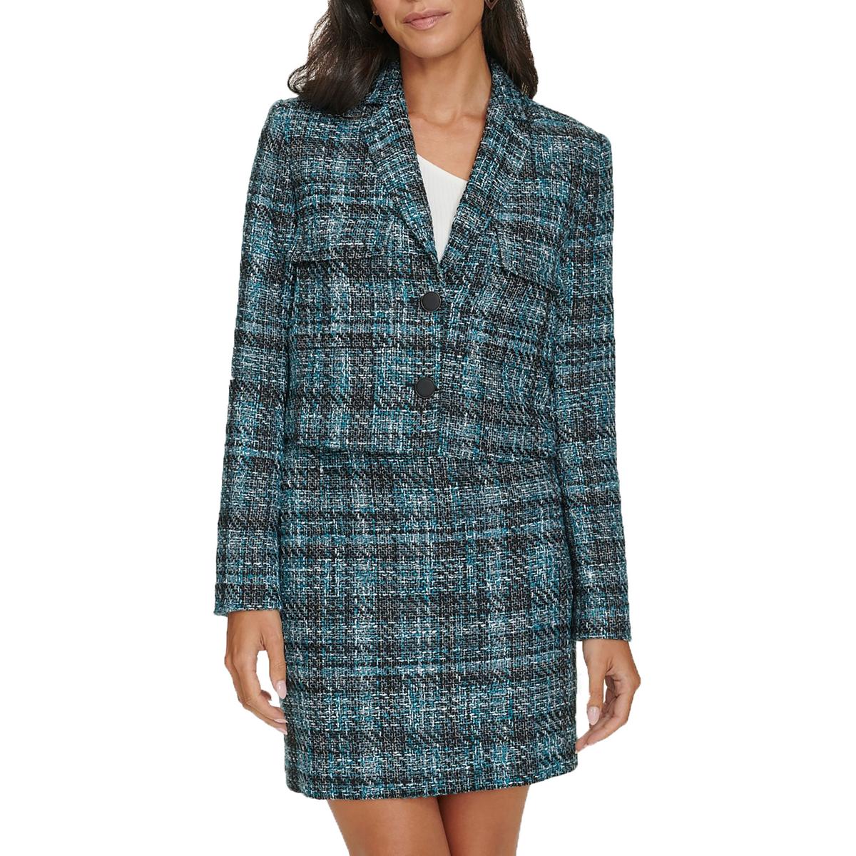 Womens Crop Tweed Two-Button Suit