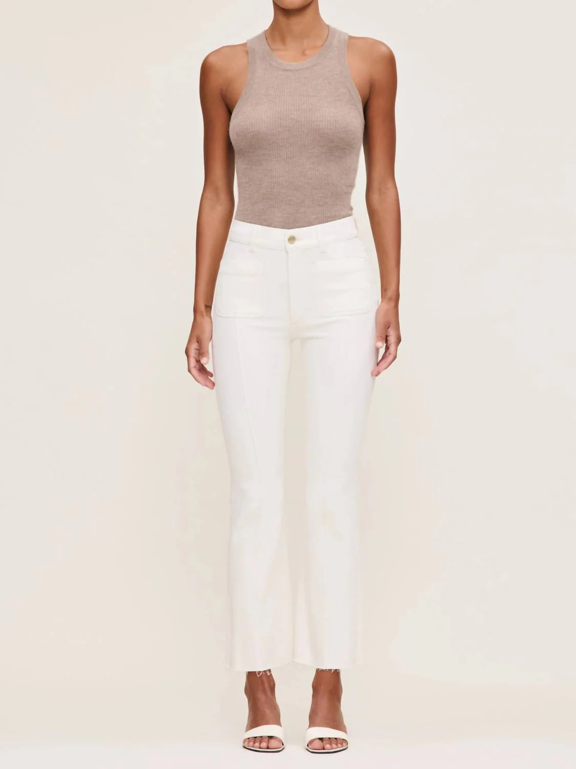 Bridget Boot High Rise Instasculpt Crop Jeans In Eggshell Pintuck