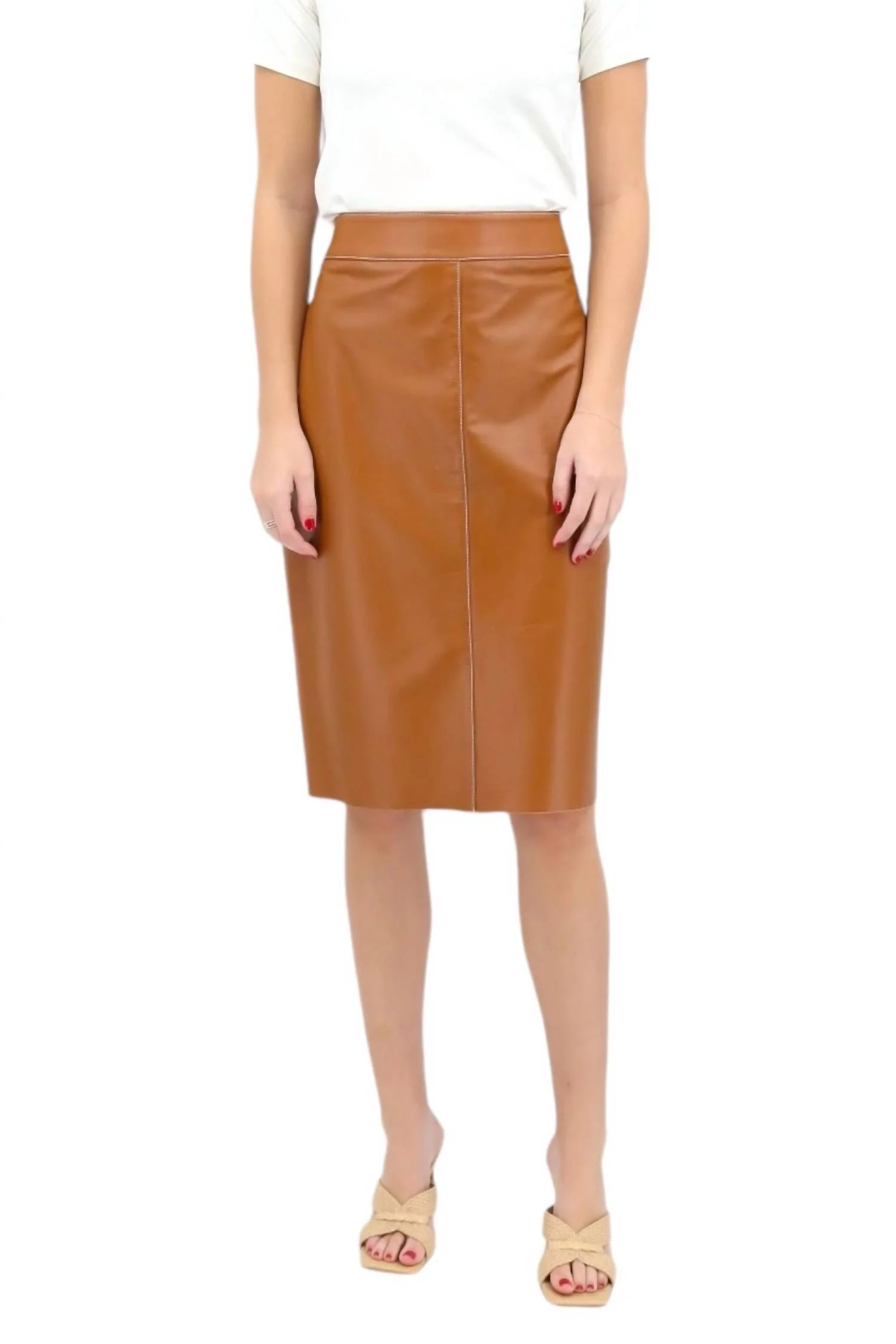 Lamb Leather Pencil Skirt In Tan