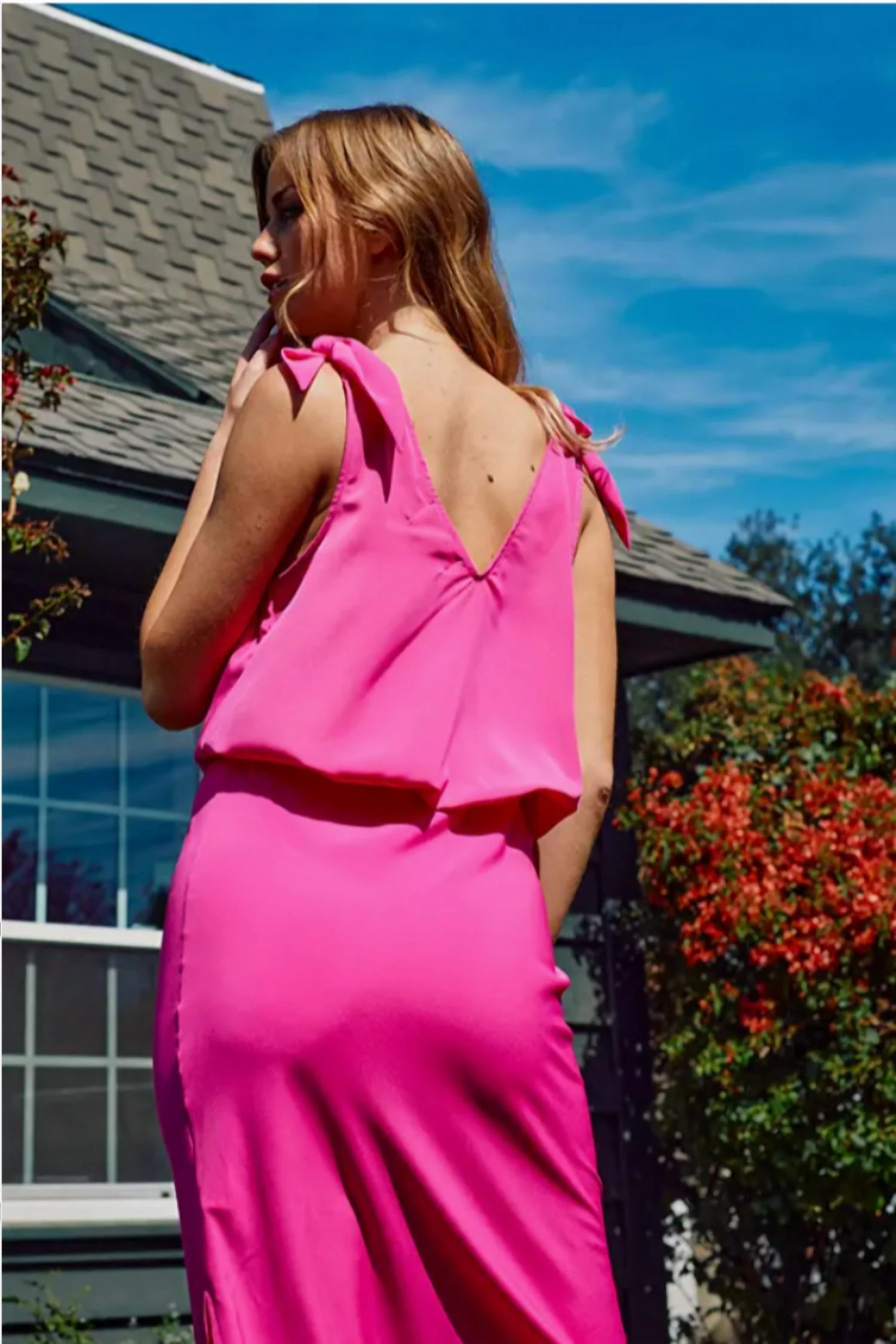 Satin Pencil Skirt In Pink