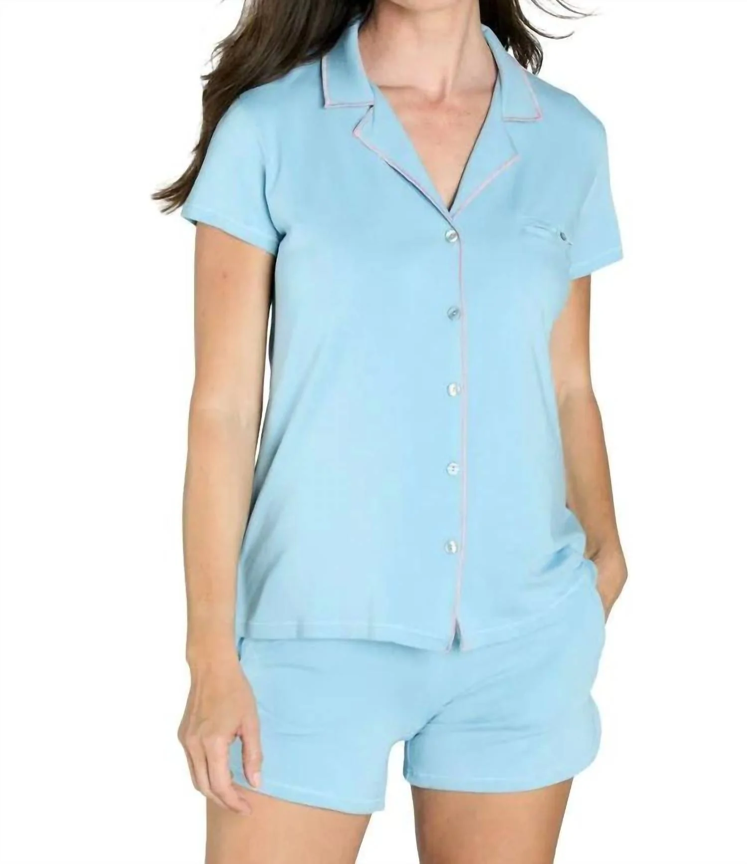 Brenda Short Pajama Set In Sky Blue
