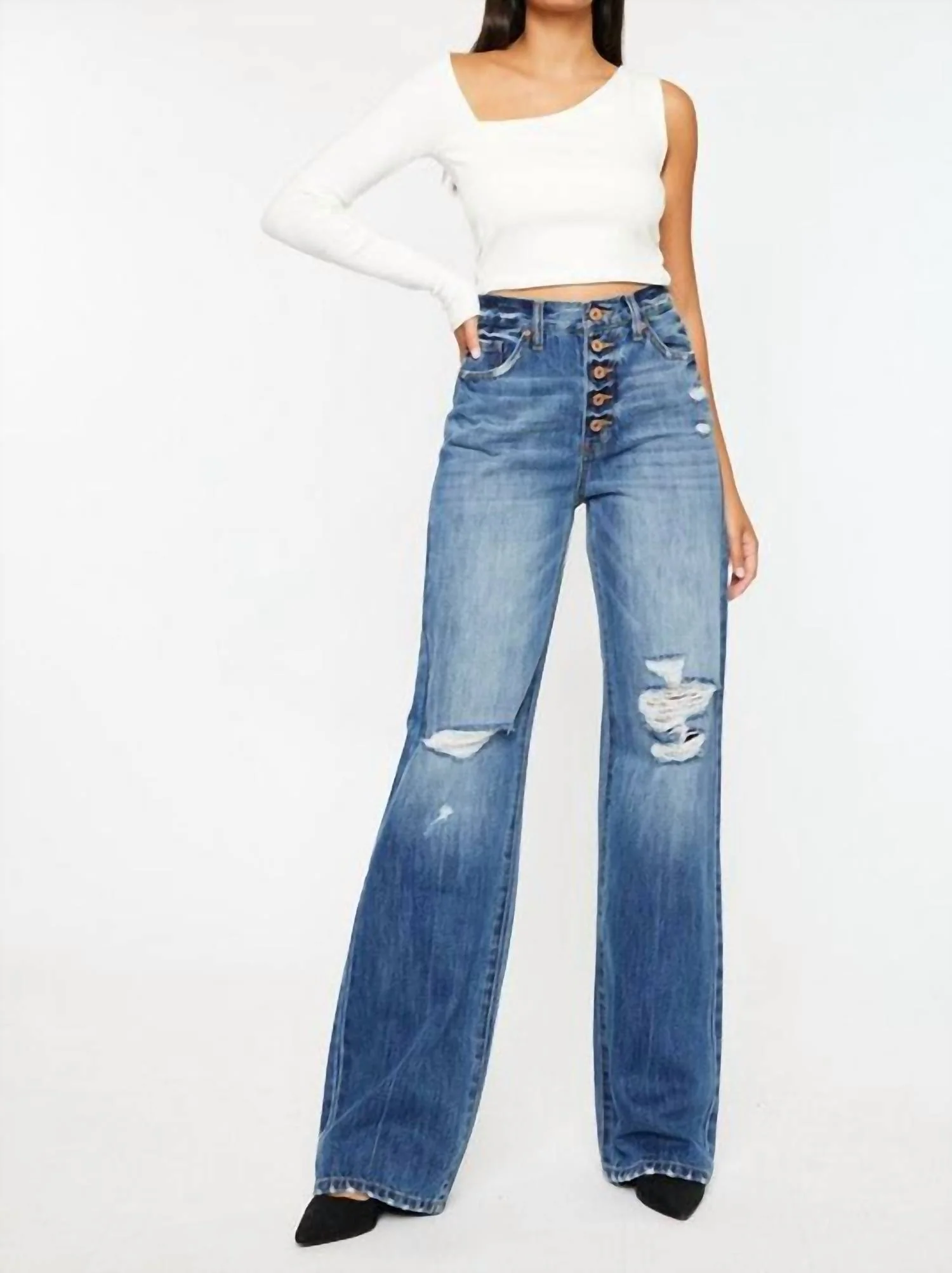 Pretty Fly Flare Jean In Medium Stone Wash