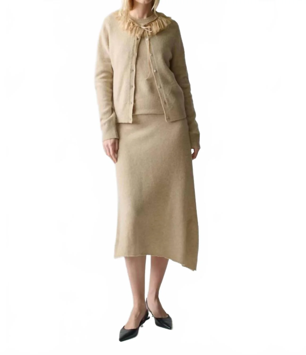 Brushed Wool A-Line Skirt In Linen