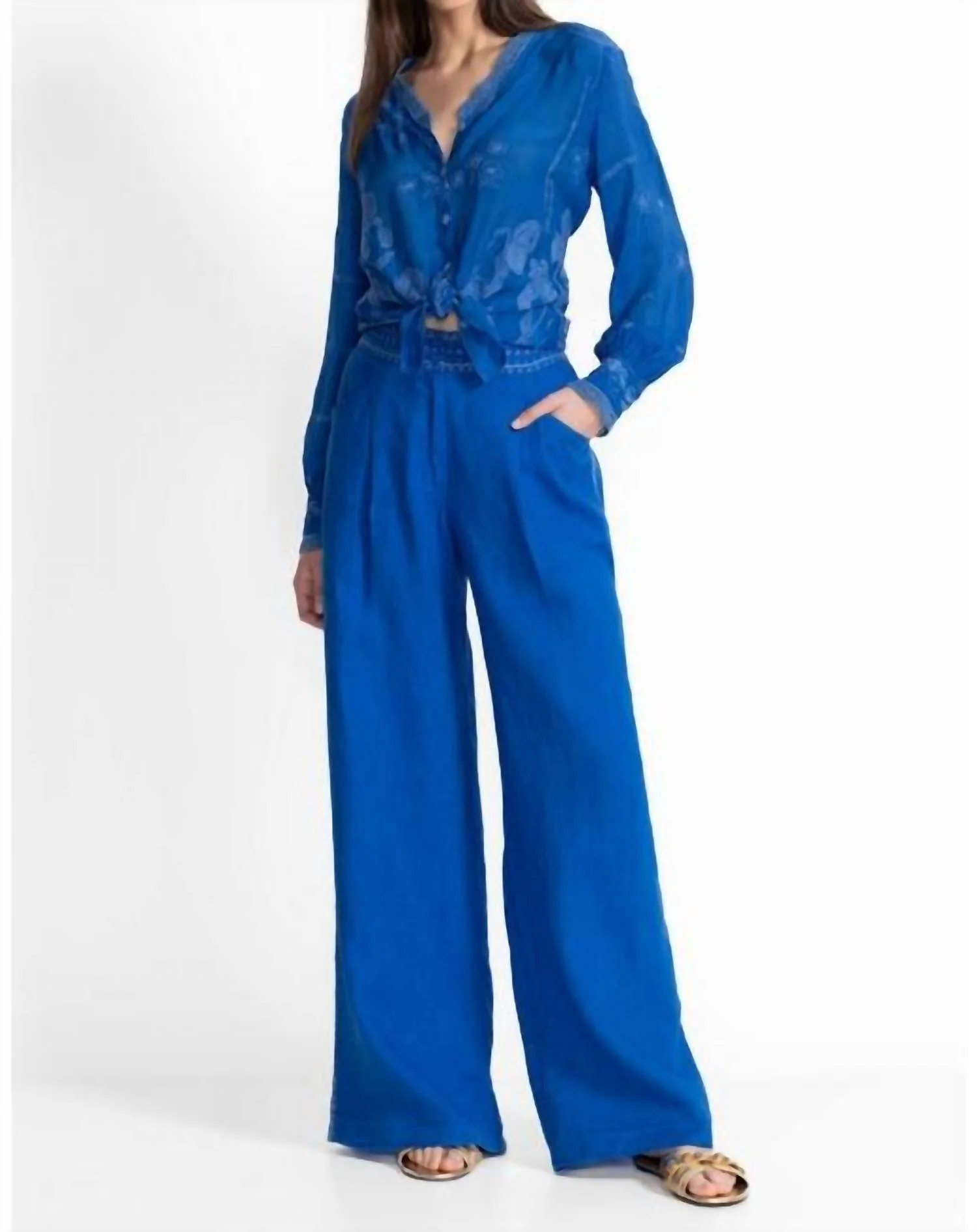 Wide Leg Pleat Pant Madaleina In Victoria Blue