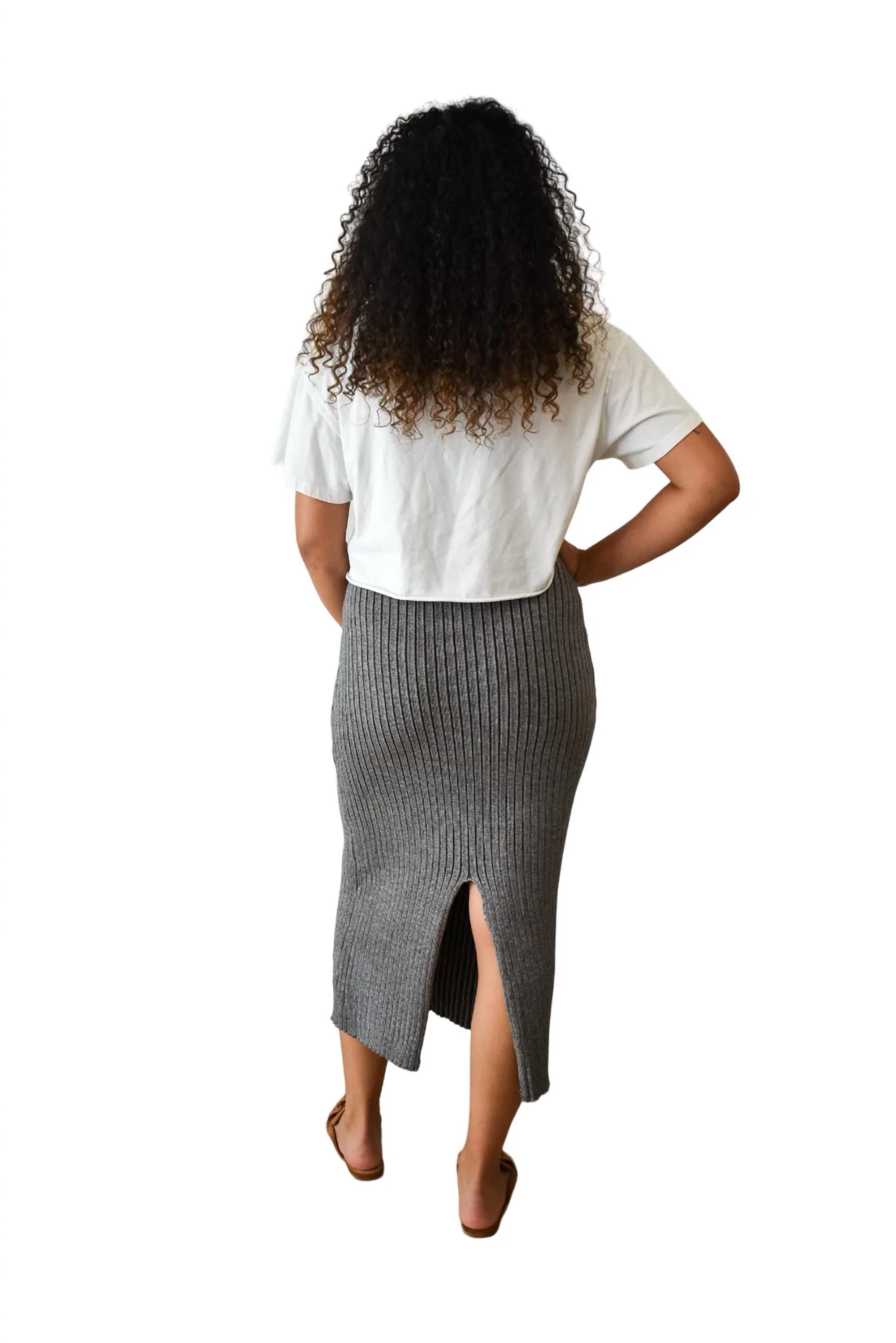 Inez Knit Midi Skirt In Grey