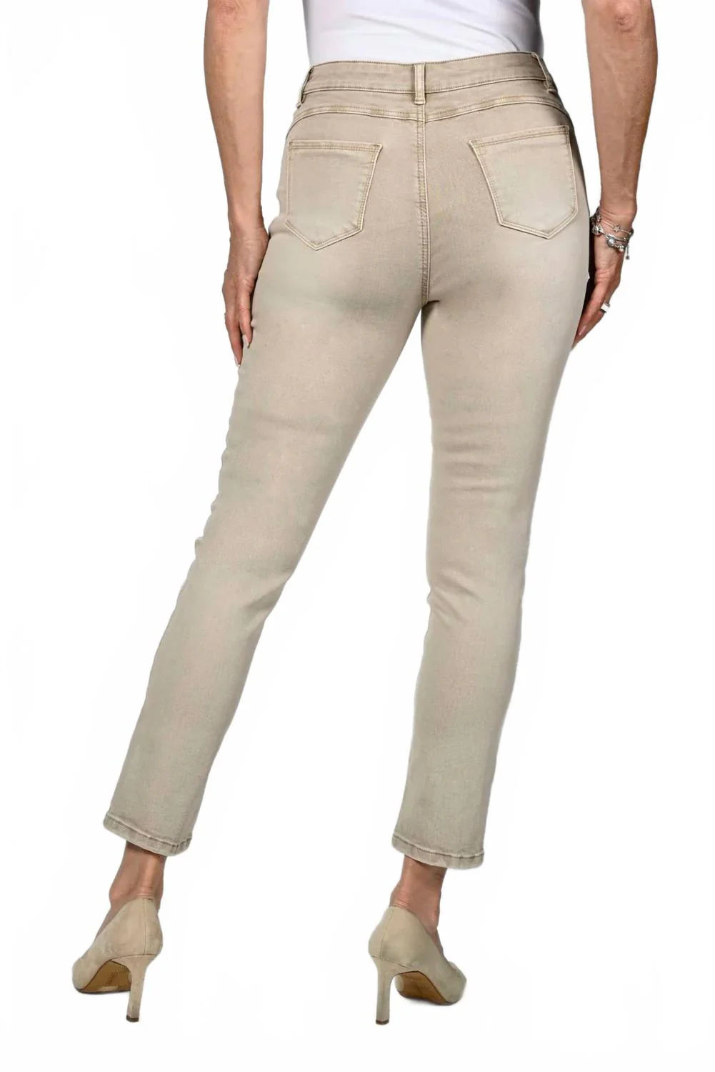 Sequin Cut-Out Hem Jeans In Beige