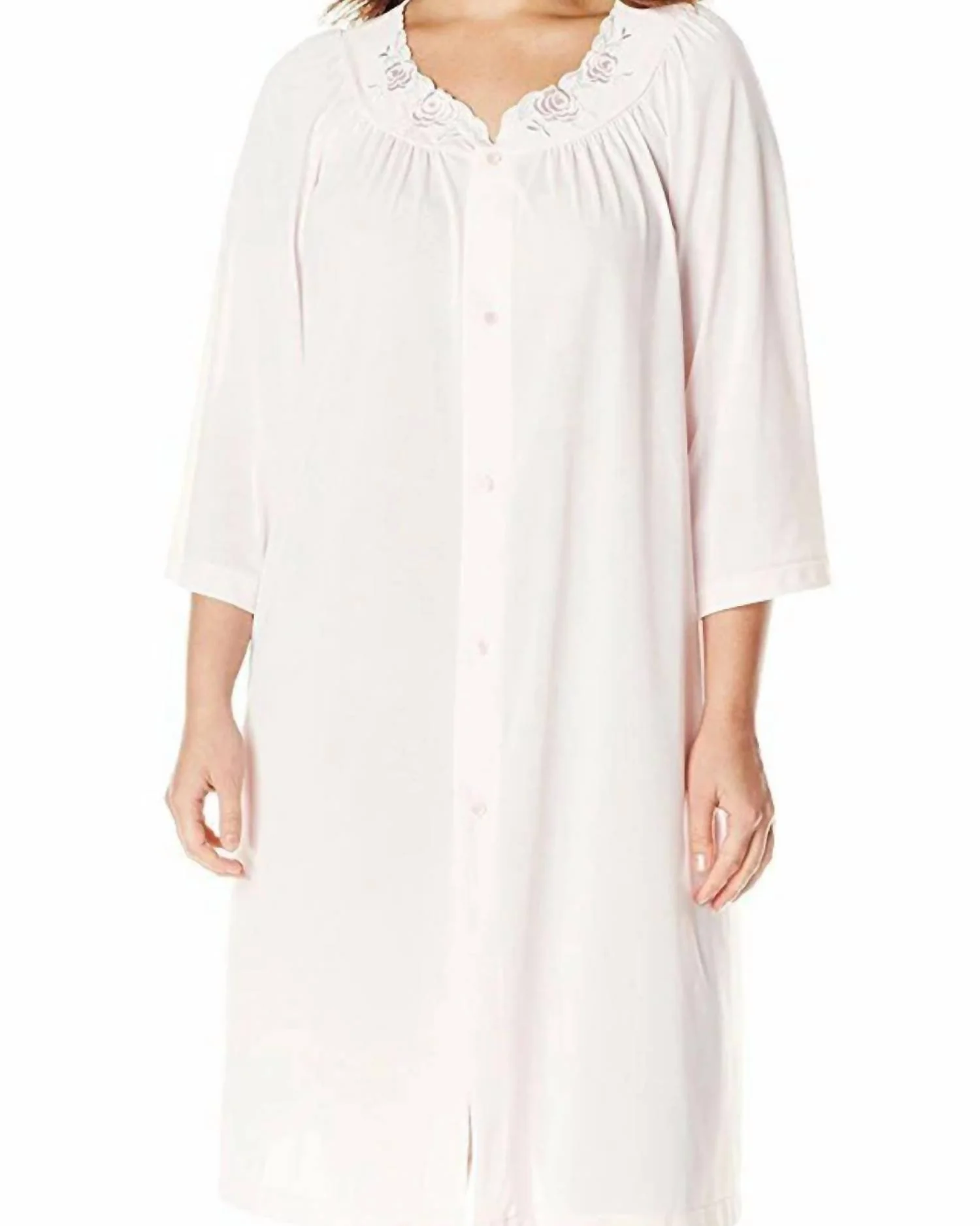 Short 3/4 Sleeve Button Down Robe In Pink