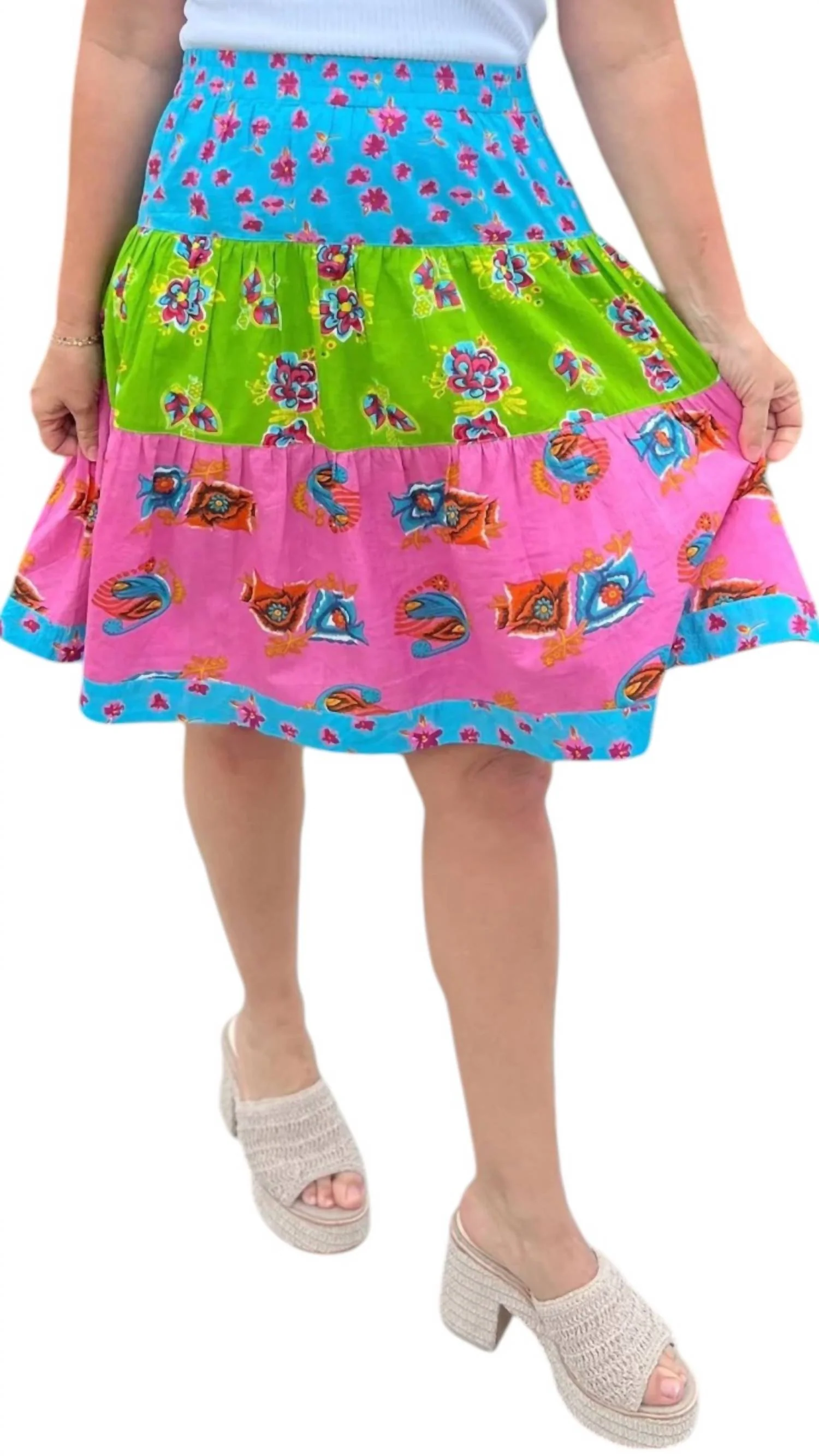 Floral Print Tiered Skirt In Mutli