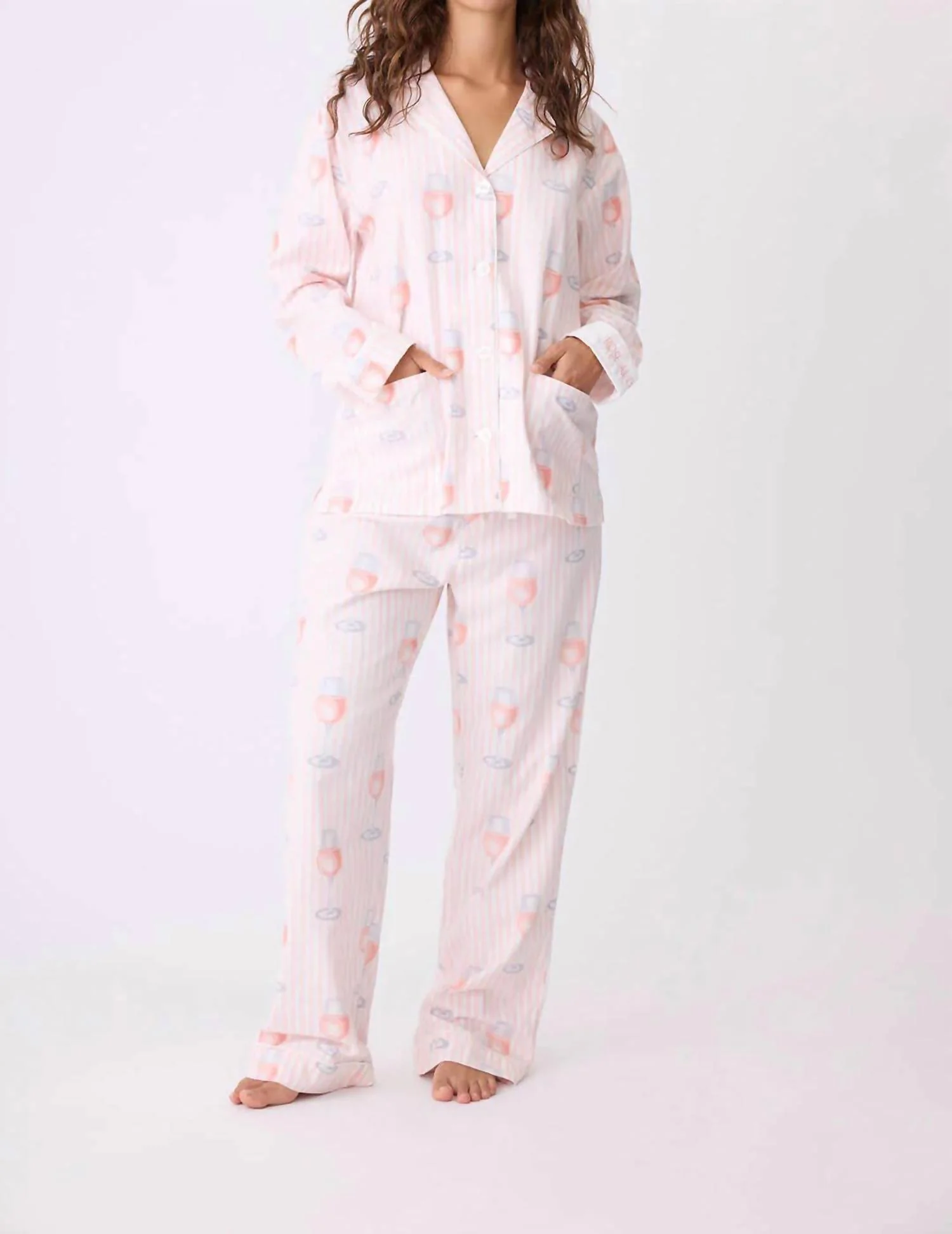 Rose All Day Flannel Pj Set In Pink