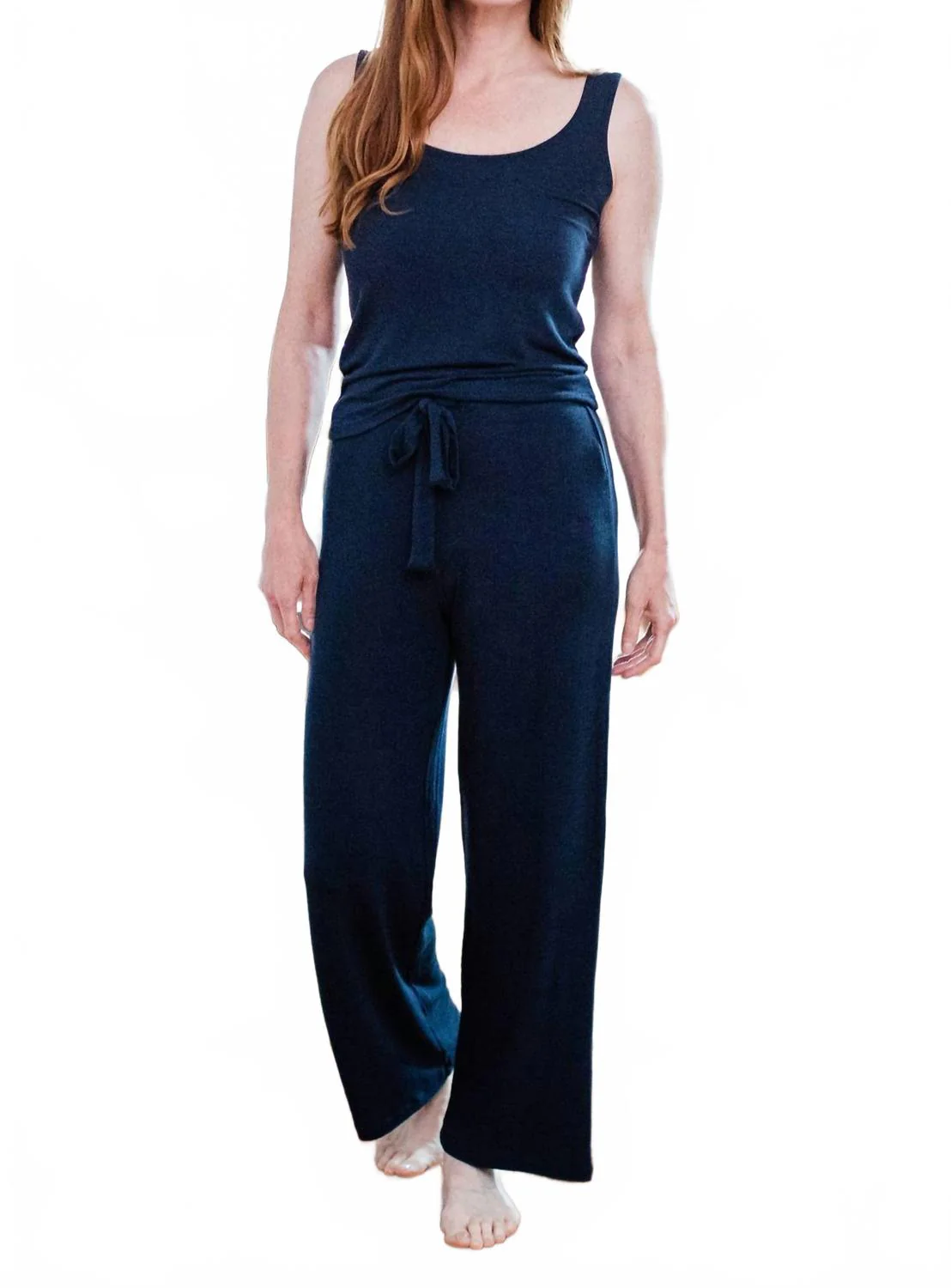 Peyton Bamboo Sweater Drawstring Lounge Pant In Navy Heather
