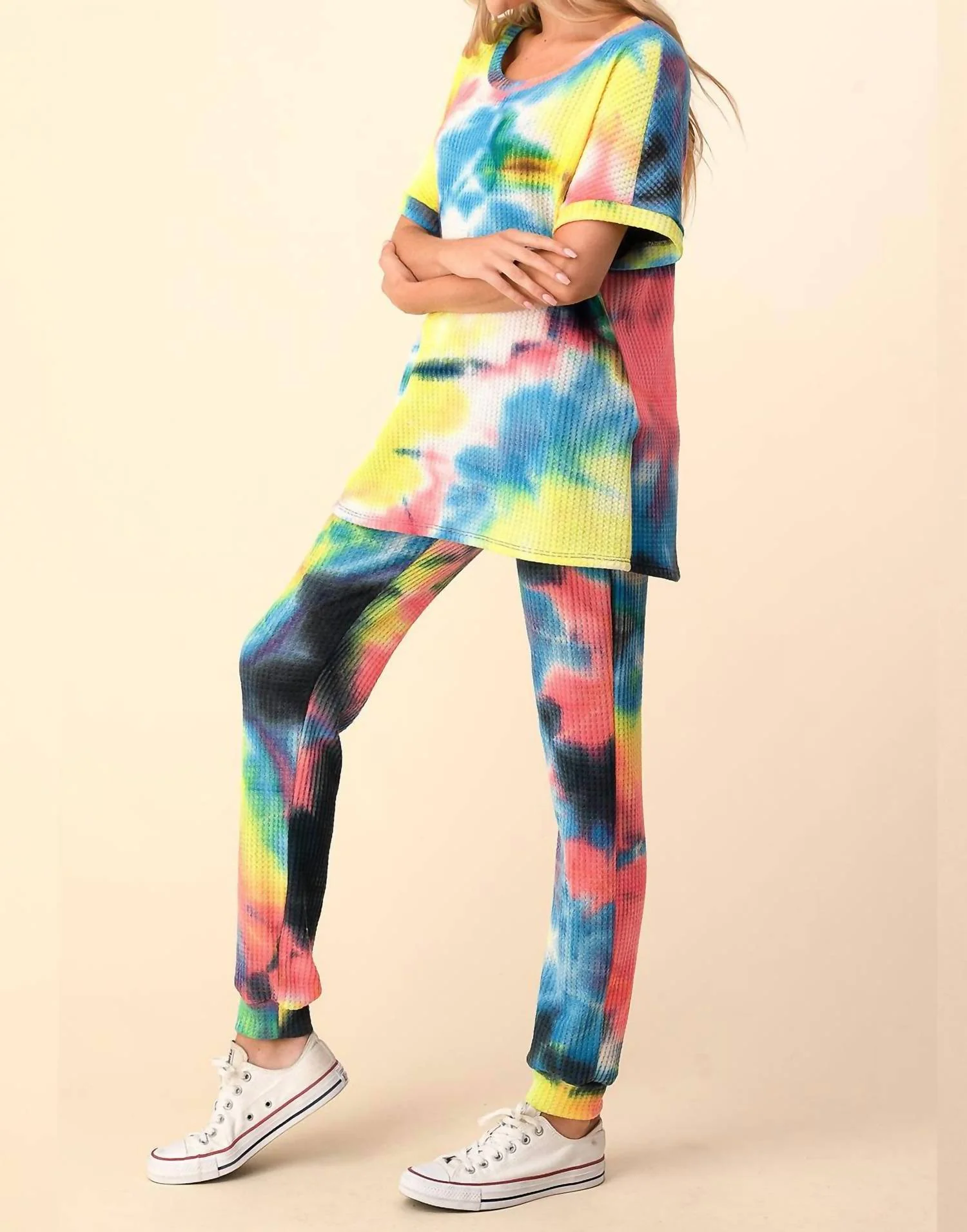 Ariella Jogger Set In Rainbow Tie Dye