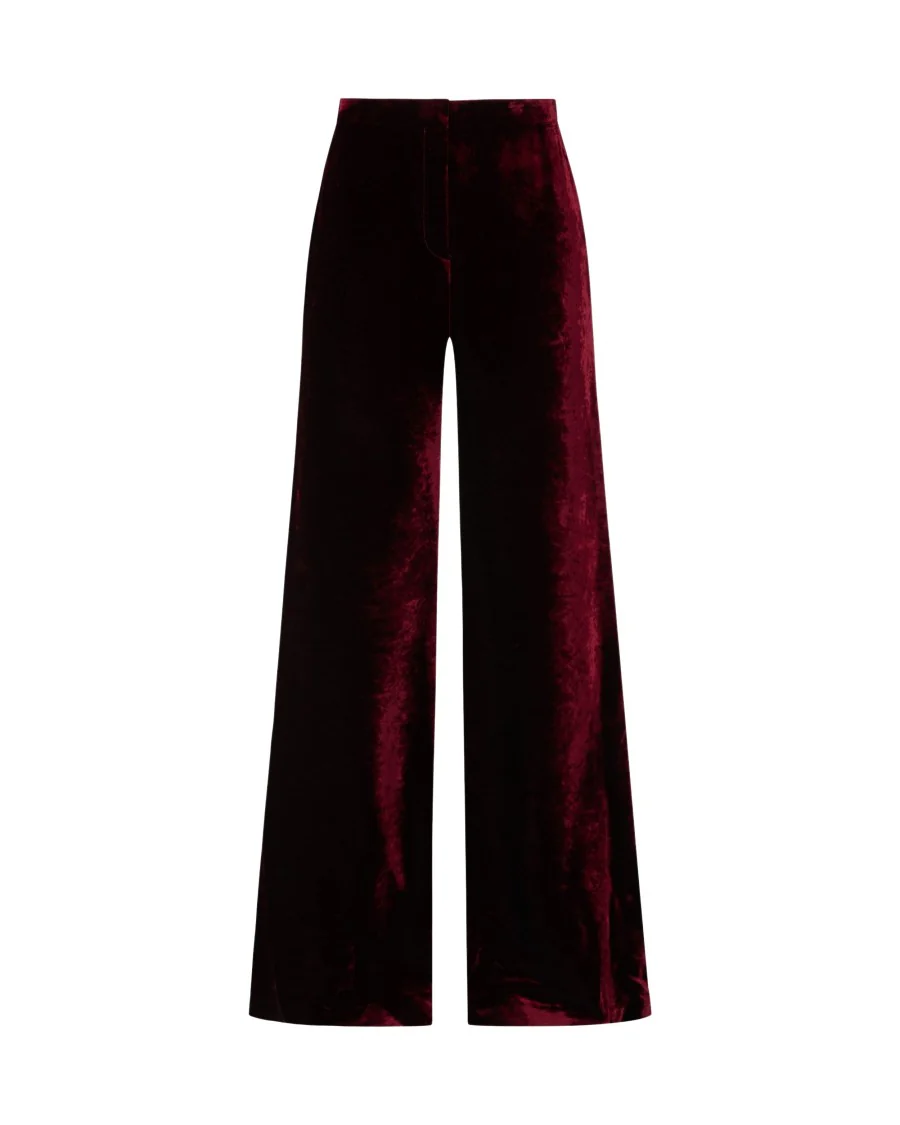 Velvet Flare Trouser - Burgundy