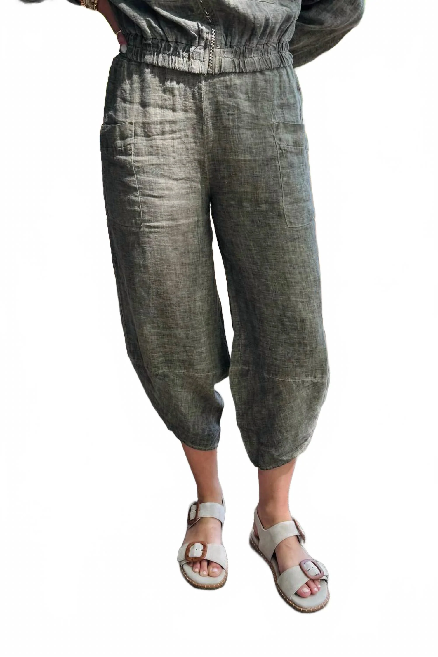 Linen Box Pant In Army Green