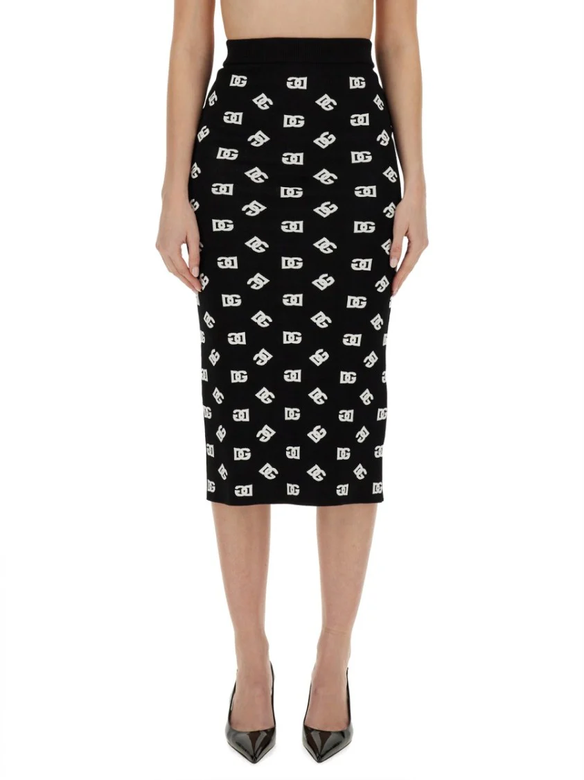 Viscose Logo Jacquard Pencil Skirt