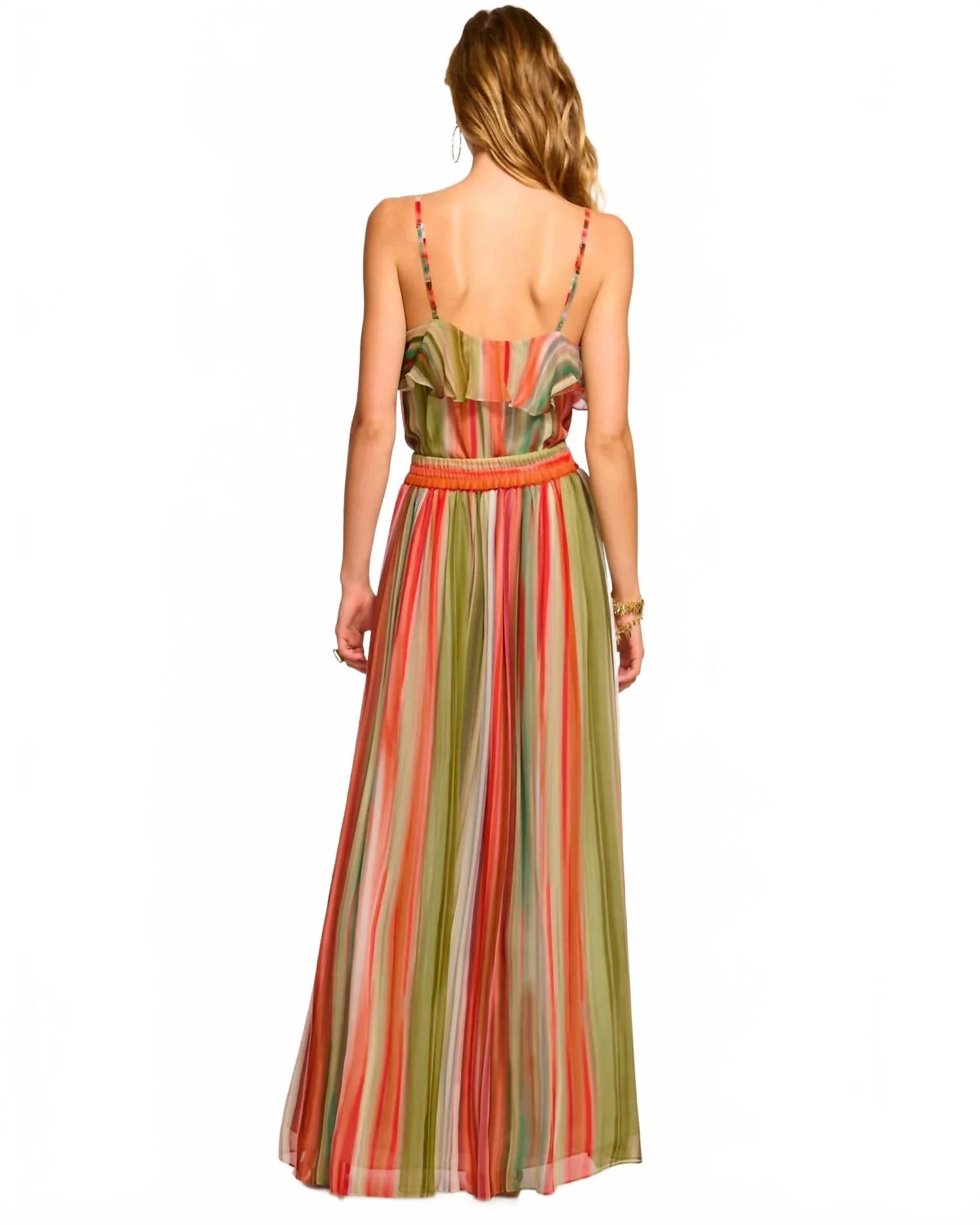 Lanette Silk Chiffon Maxi Skirt In Mint Stripe