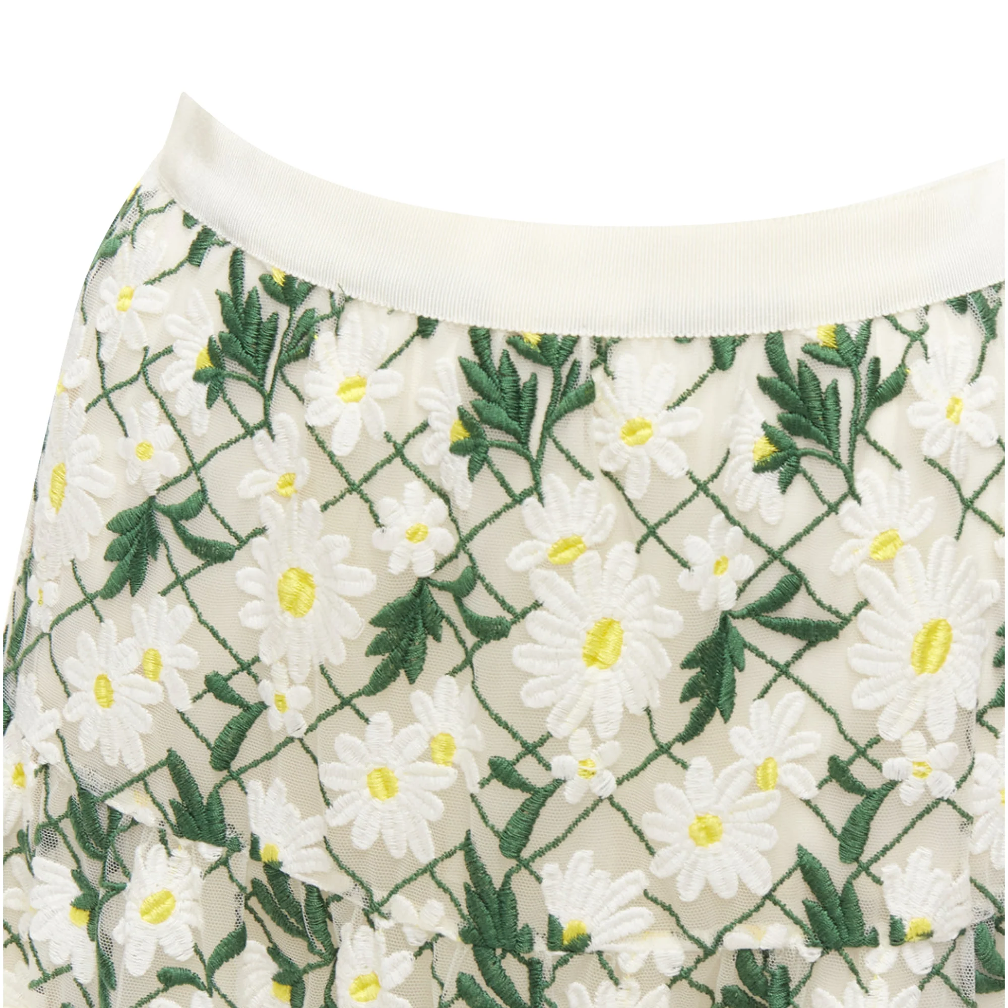 Giambattista Valli Embroidered Daisy Cotton Blend Midi Skirt