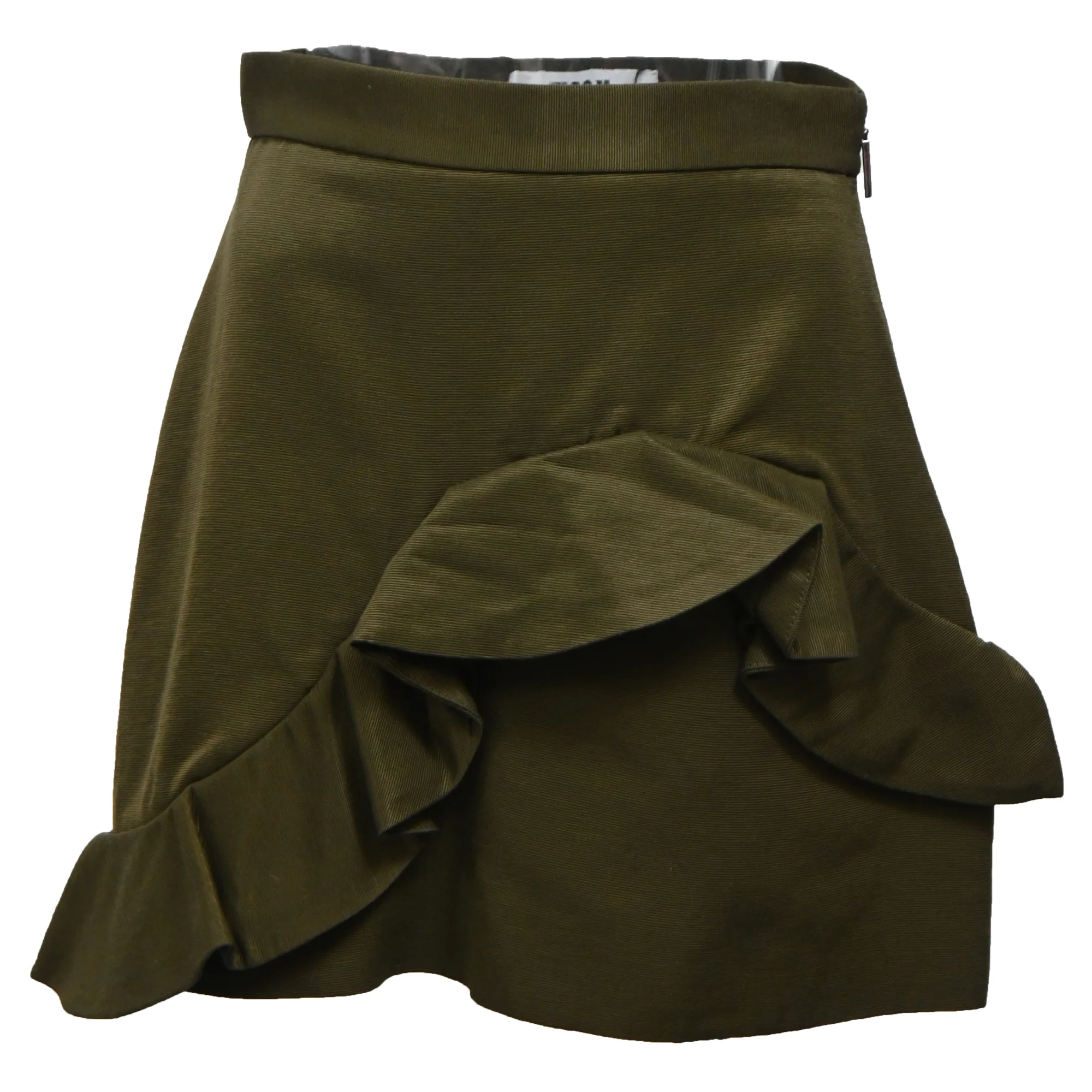 MSGM Ruffle Trim Mini Skirt in Green Cotton