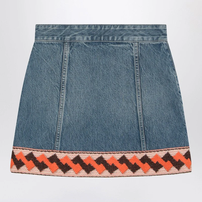 Valentino Women's blue Mini Skirt With Jacquard Trim