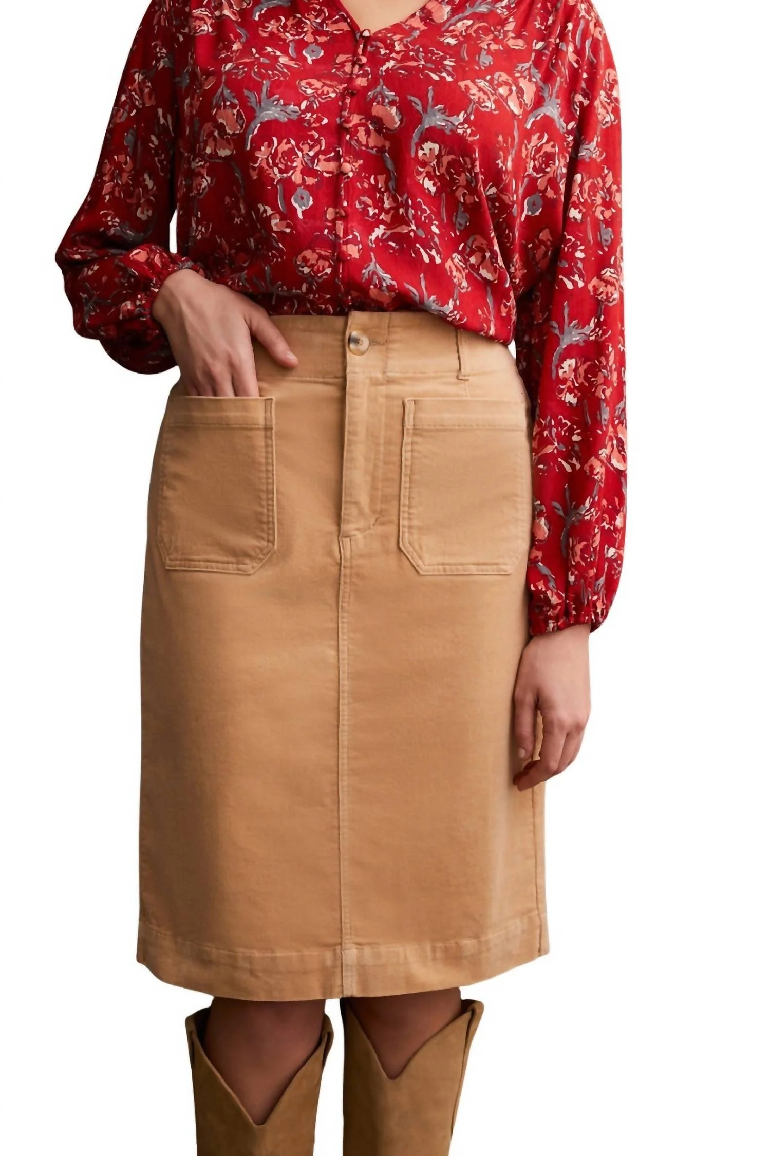 Fly Front Skirt In Gold