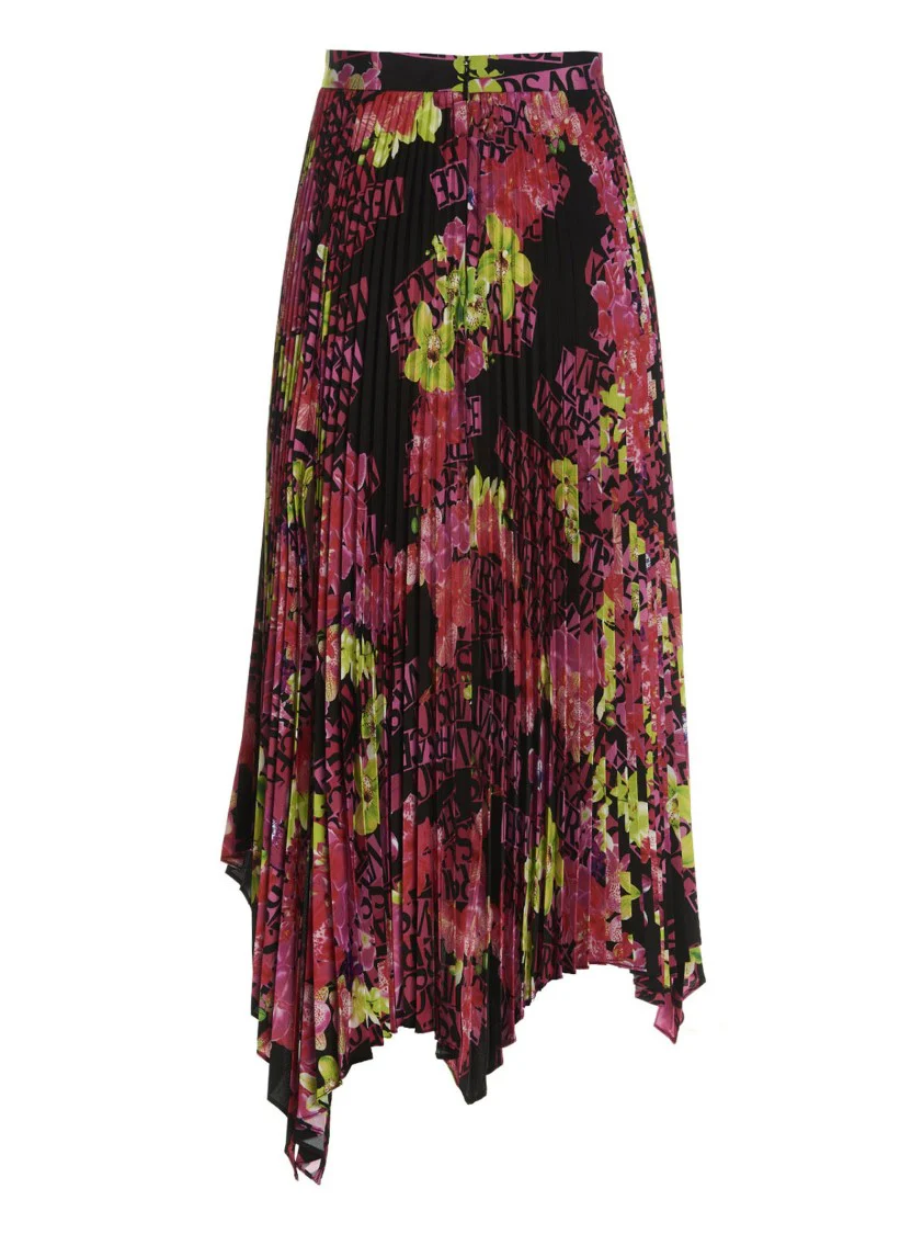 Pleated Skirt With All-Over Orchid Print