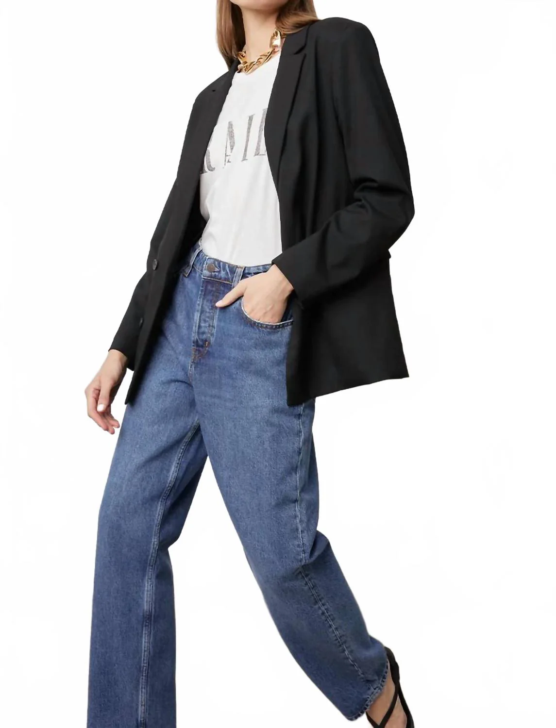 Twill Double-Breasted Jacket Blazer In Black