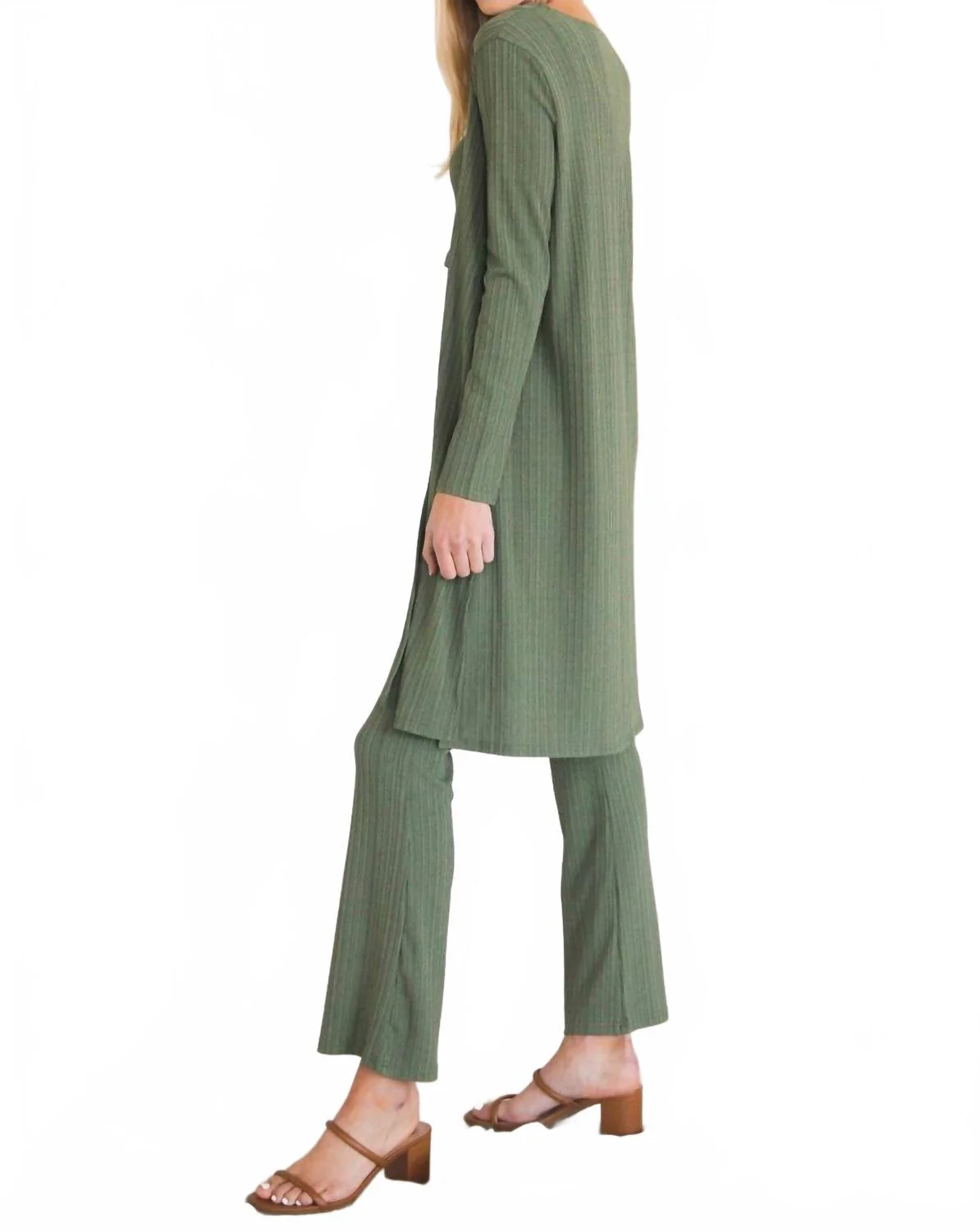 3 Piece Rib Knit Set In Olive