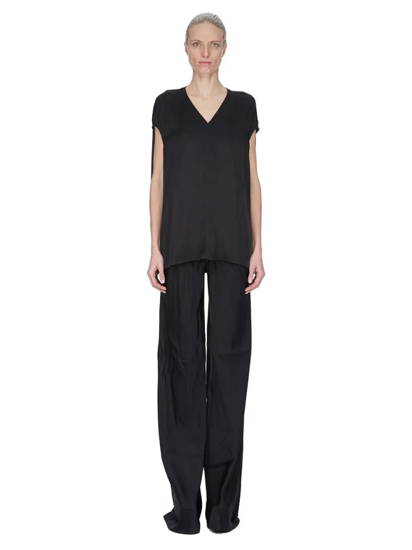 Floor-Length Black Charmeuse Bias Pants