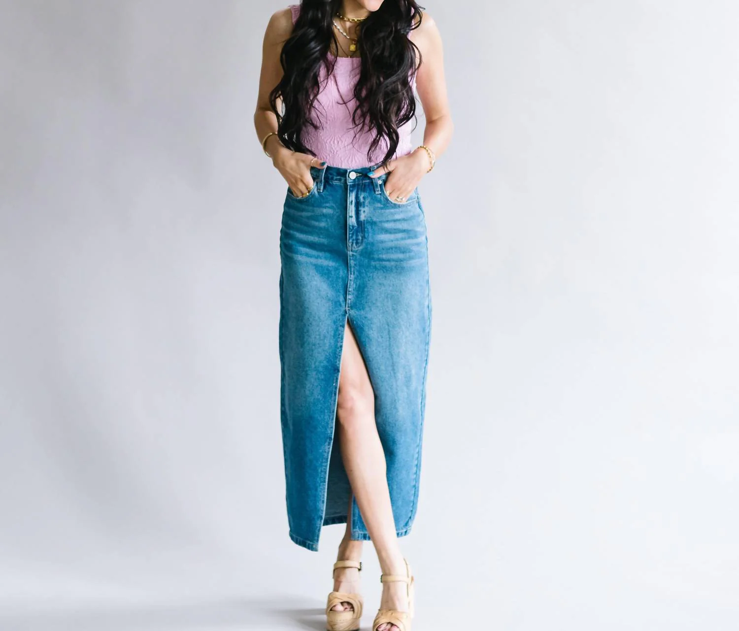 Wellington 90's Maxi Skirt In Blue