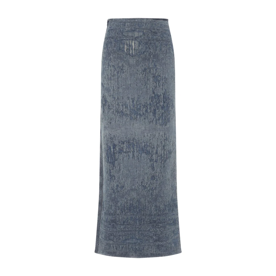 Fitted Distressed Blue Denim Long Skirt