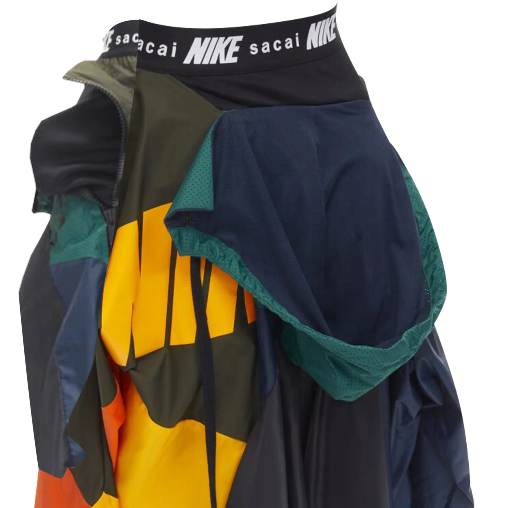 Sacai Nike windbreaker patchwork draped skirt