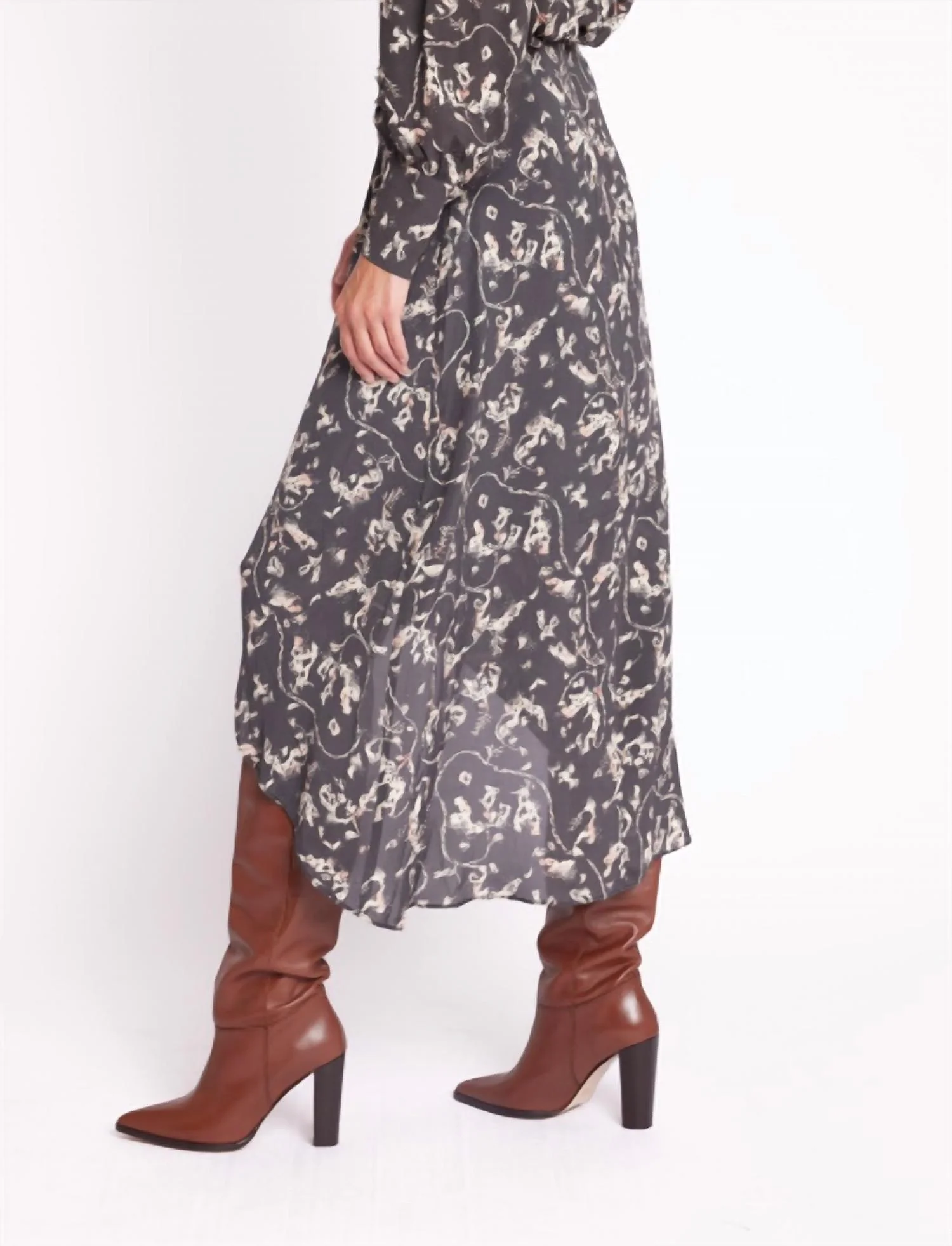 Black Print Slit Skirt