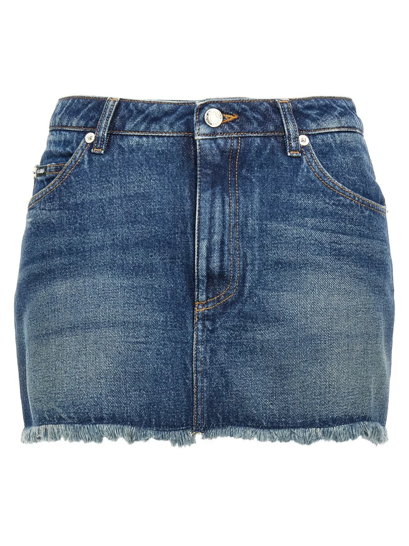 Fringed Hem Denim Mini Skirt