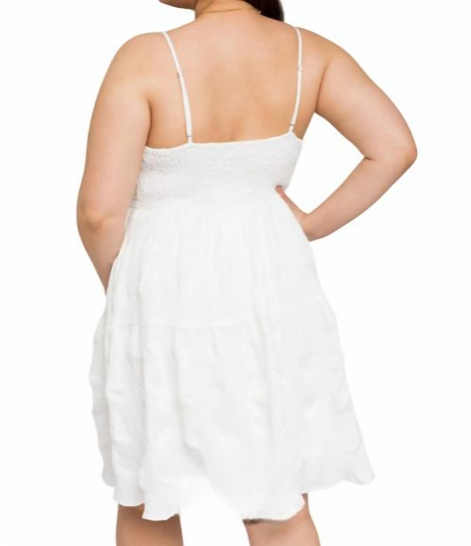 Plus Size Sleeveless Smocked Back Dress In White