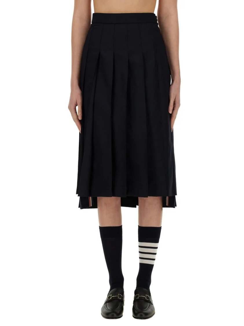 Mid-Calf Pleated Skirt With Side Button Closure