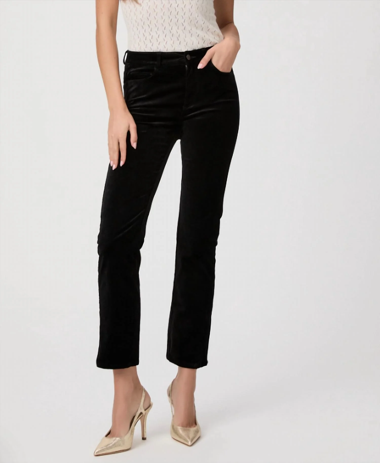 Cindy Twisted Seam Slit Pant In Black Velvet
