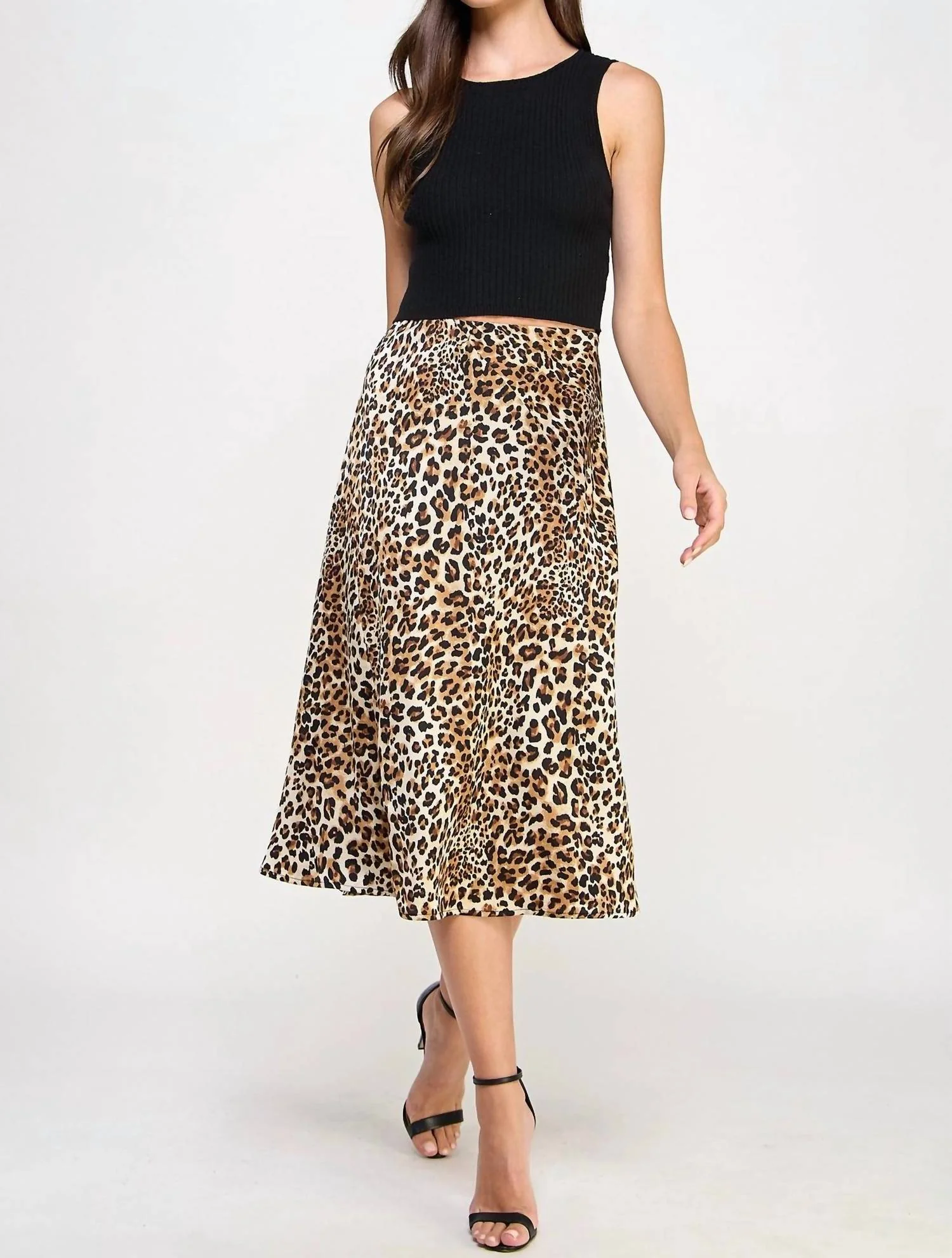 Silky Midi Skirt In Leopard