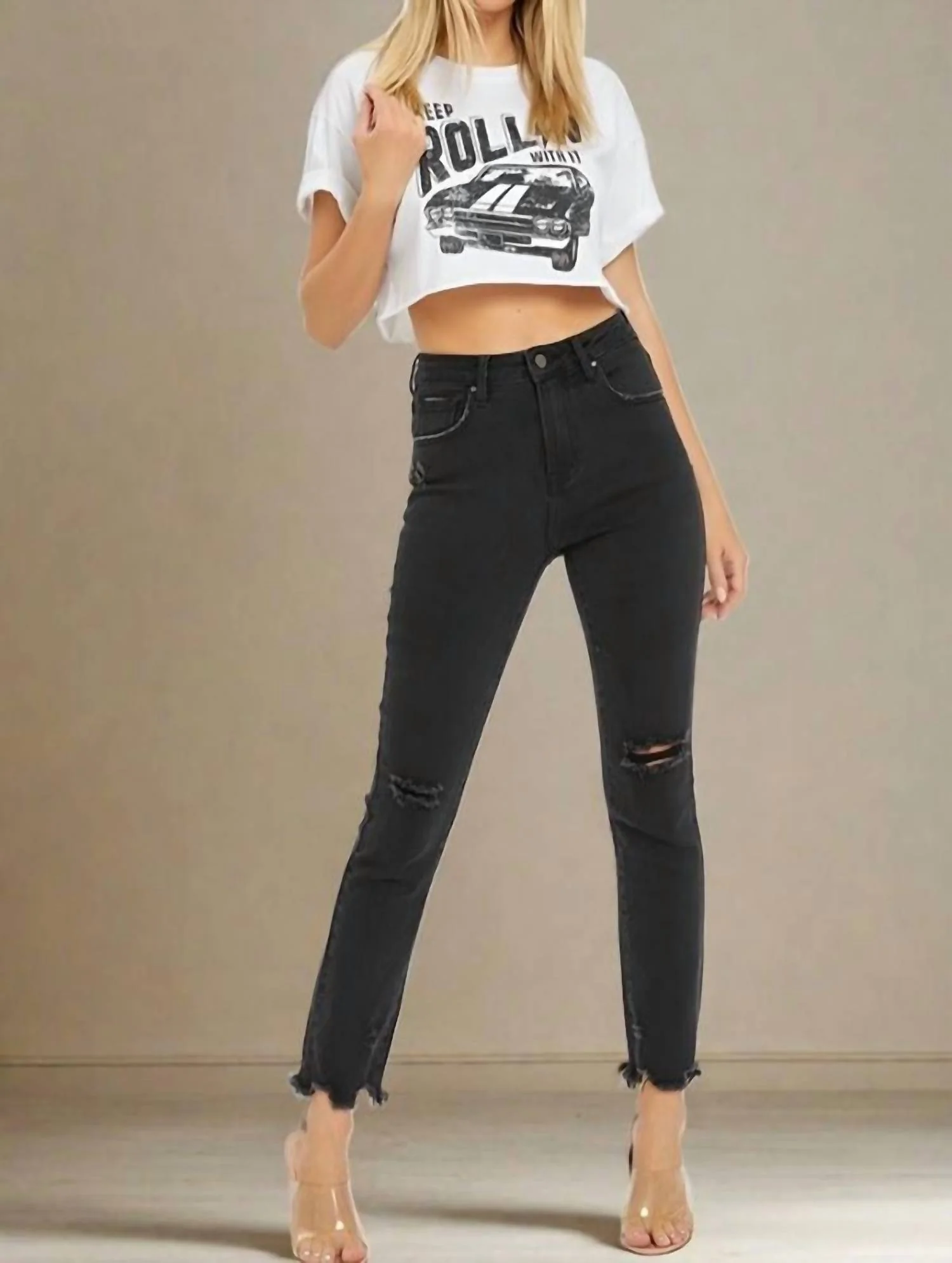 High Rise Slim Straight Leg Jean In Black