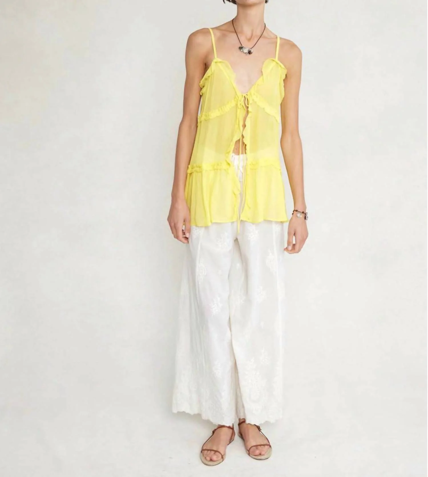 Embroidered Drawstring Pant In Eggshell