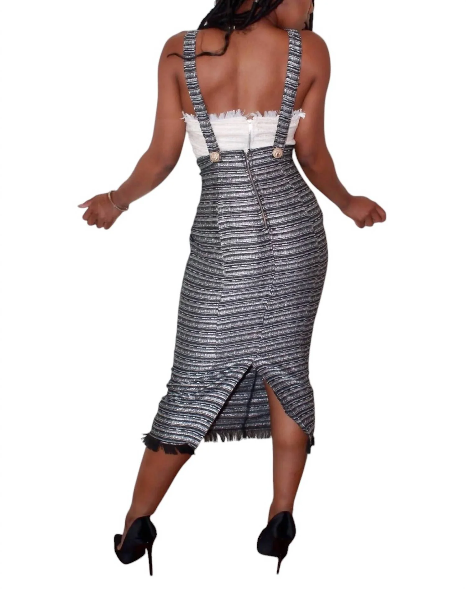 Overall Midi Skirt Set In Ivory/black